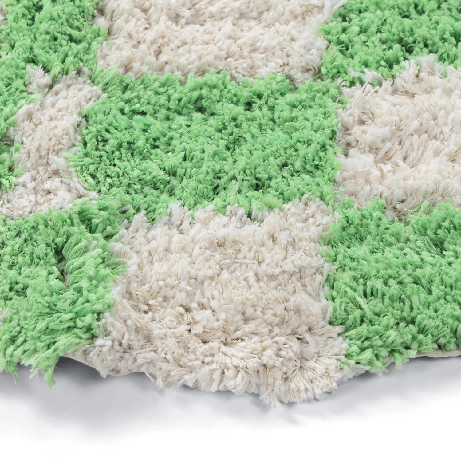 Rundt tæppe - Atrani Natural Cotton Shaggy (grøn)