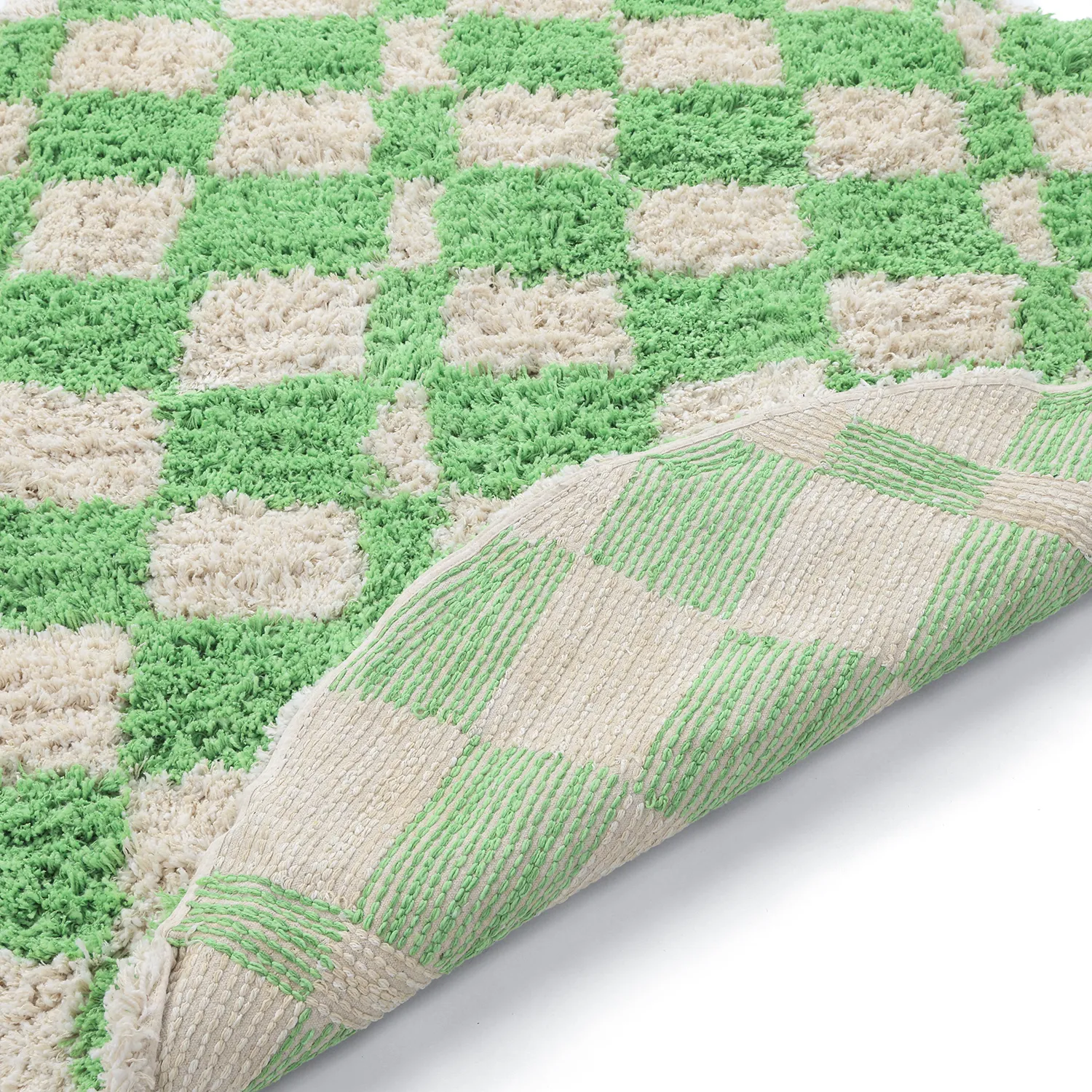 Rundt tæppe - Atrani Natural Cotton Shaggy (grøn)
