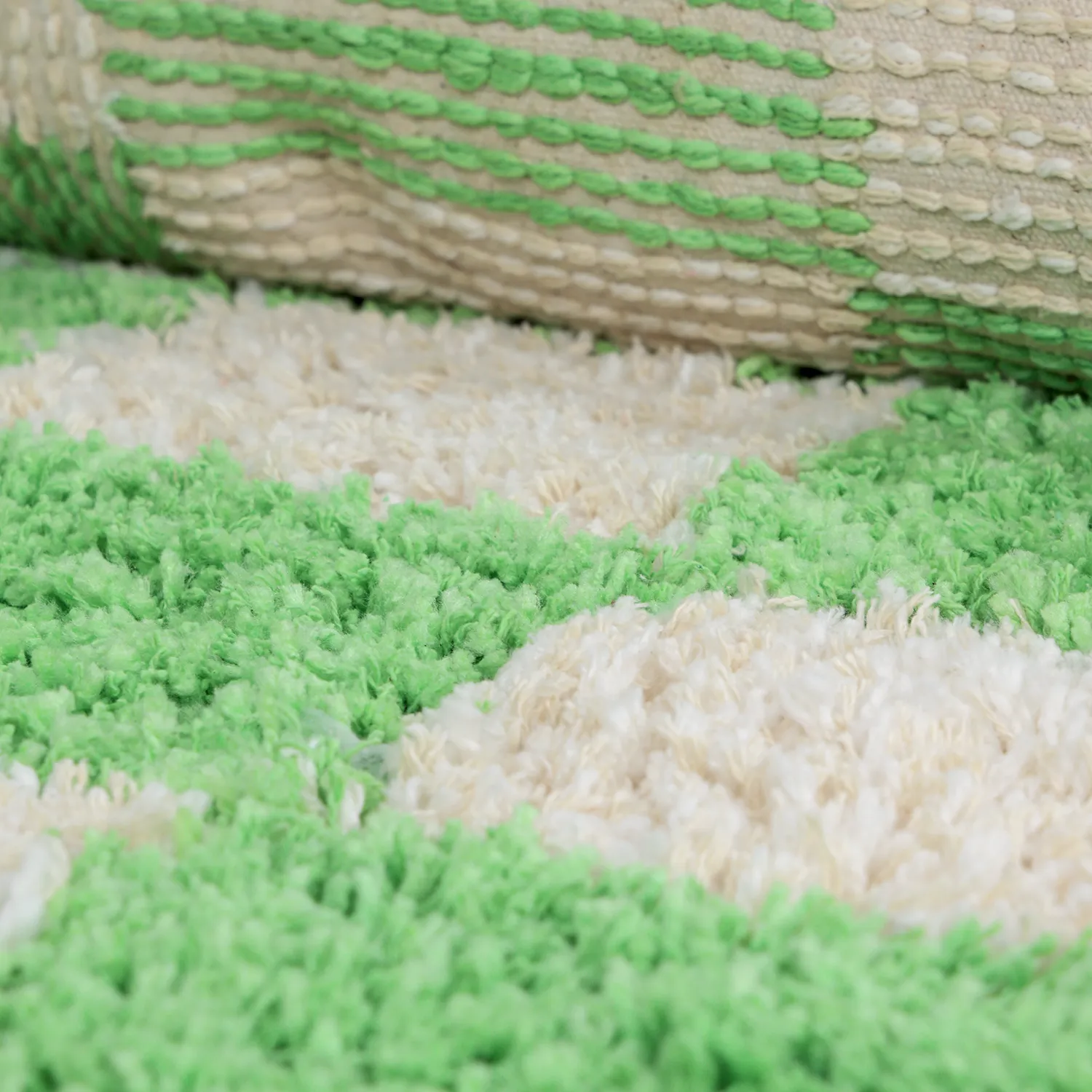 Rundt tæppe - Atrani Natural Cotton Shaggy (grøn)