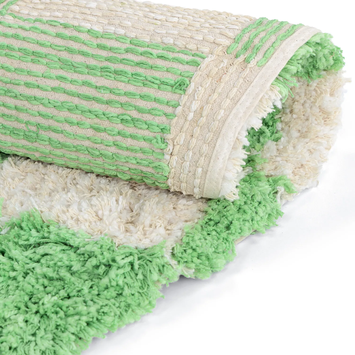 Rundt tæppe - Atrani Natural Cotton Shaggy (grøn)