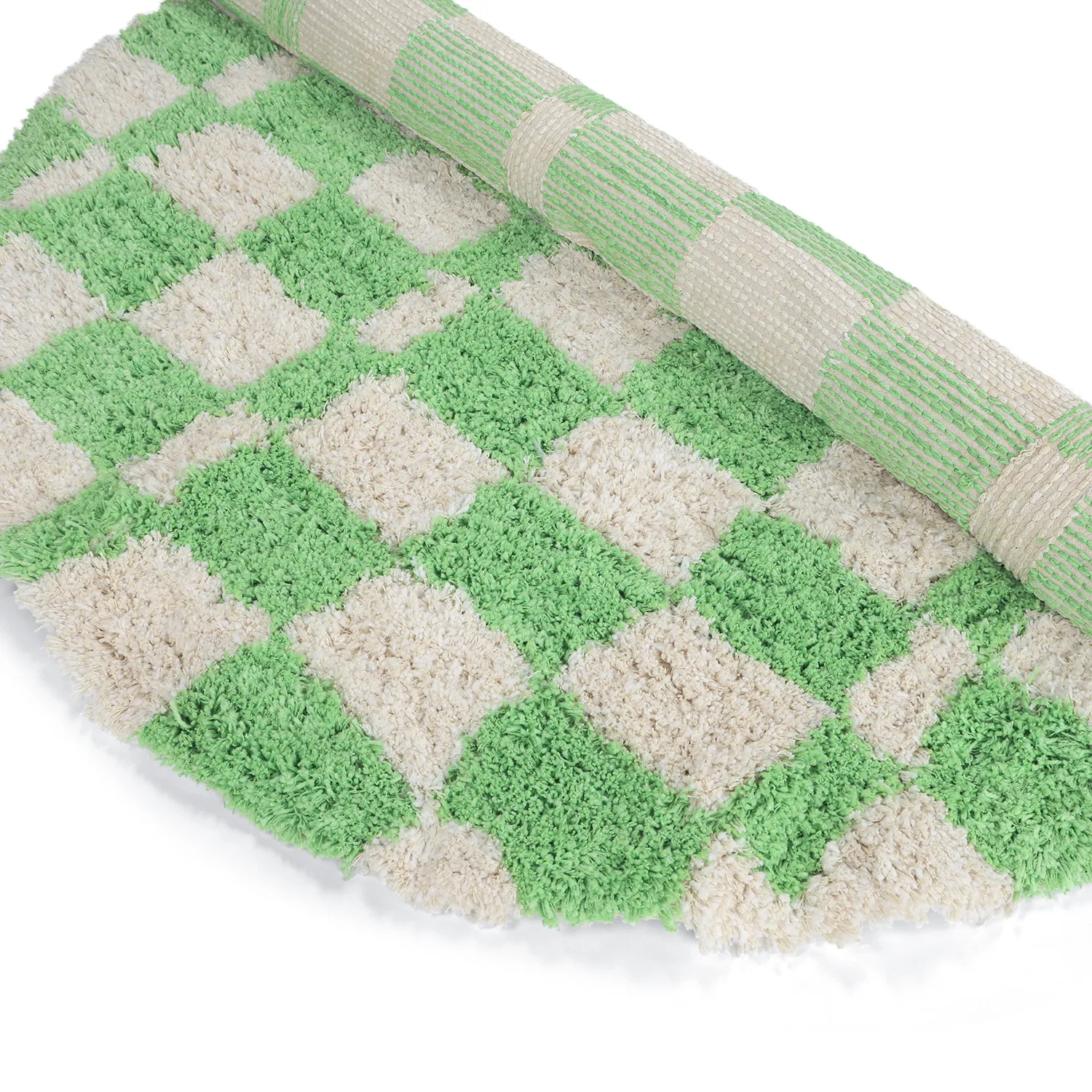 Rundt tæppe - Atrani Natural Cotton Shaggy (grøn)