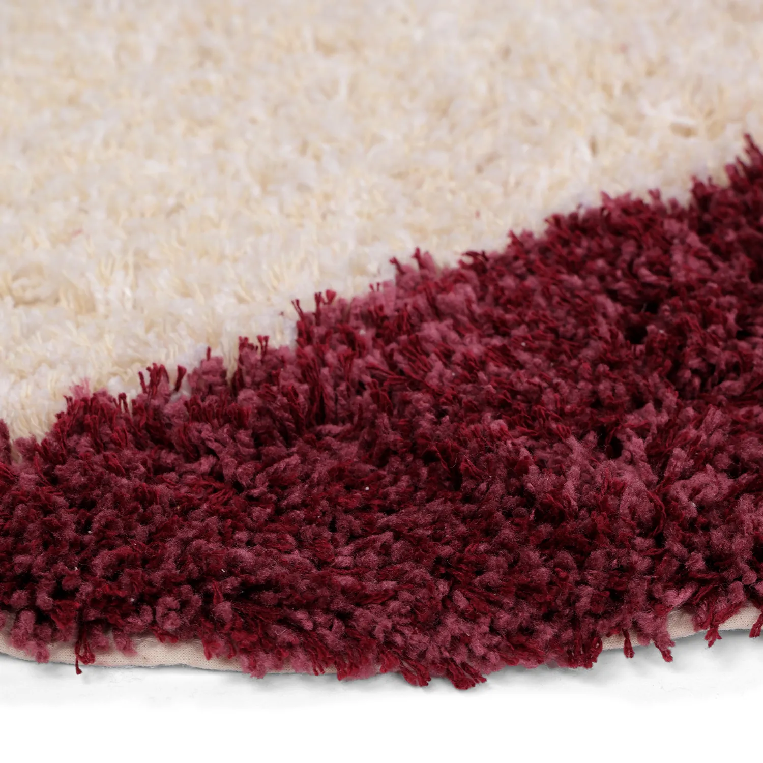 Rundt tæppe - Begur Natural Cotton Shaggy (offwhite/vinrød)