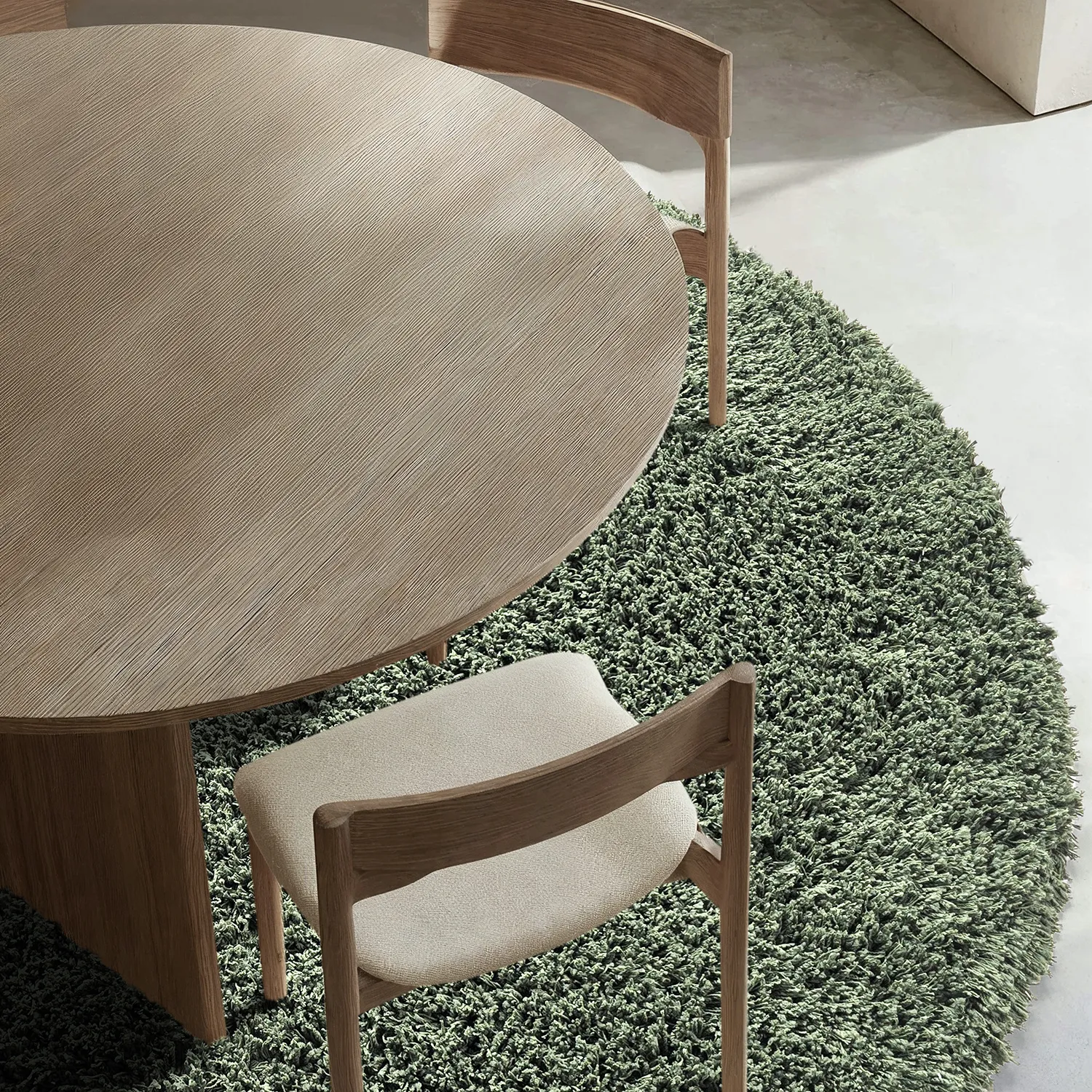 Rundt tæppe - Combarro Solid Cotton Shaggy (grøn)