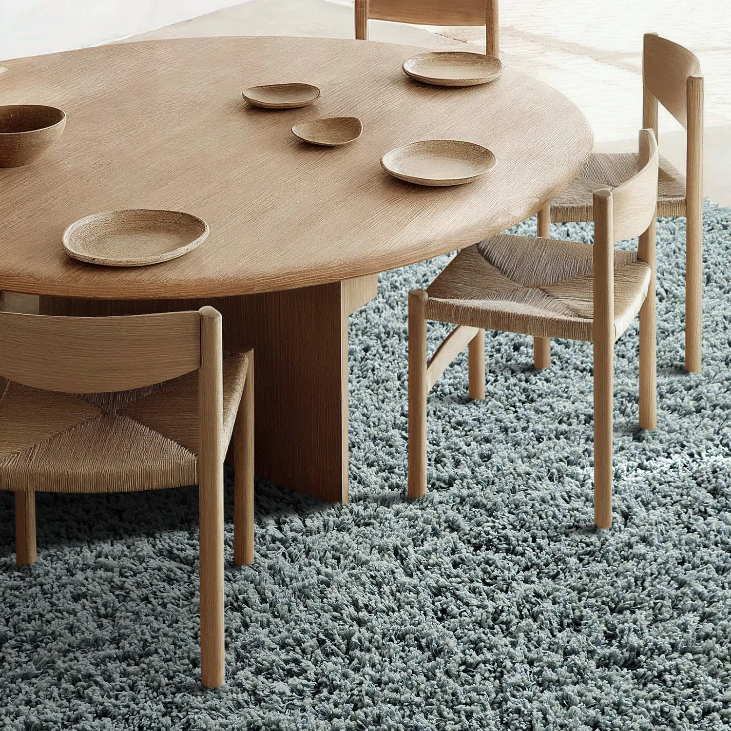 Rundt tæppe - Combarro Solid Cotton Shaggy (lyseblå)