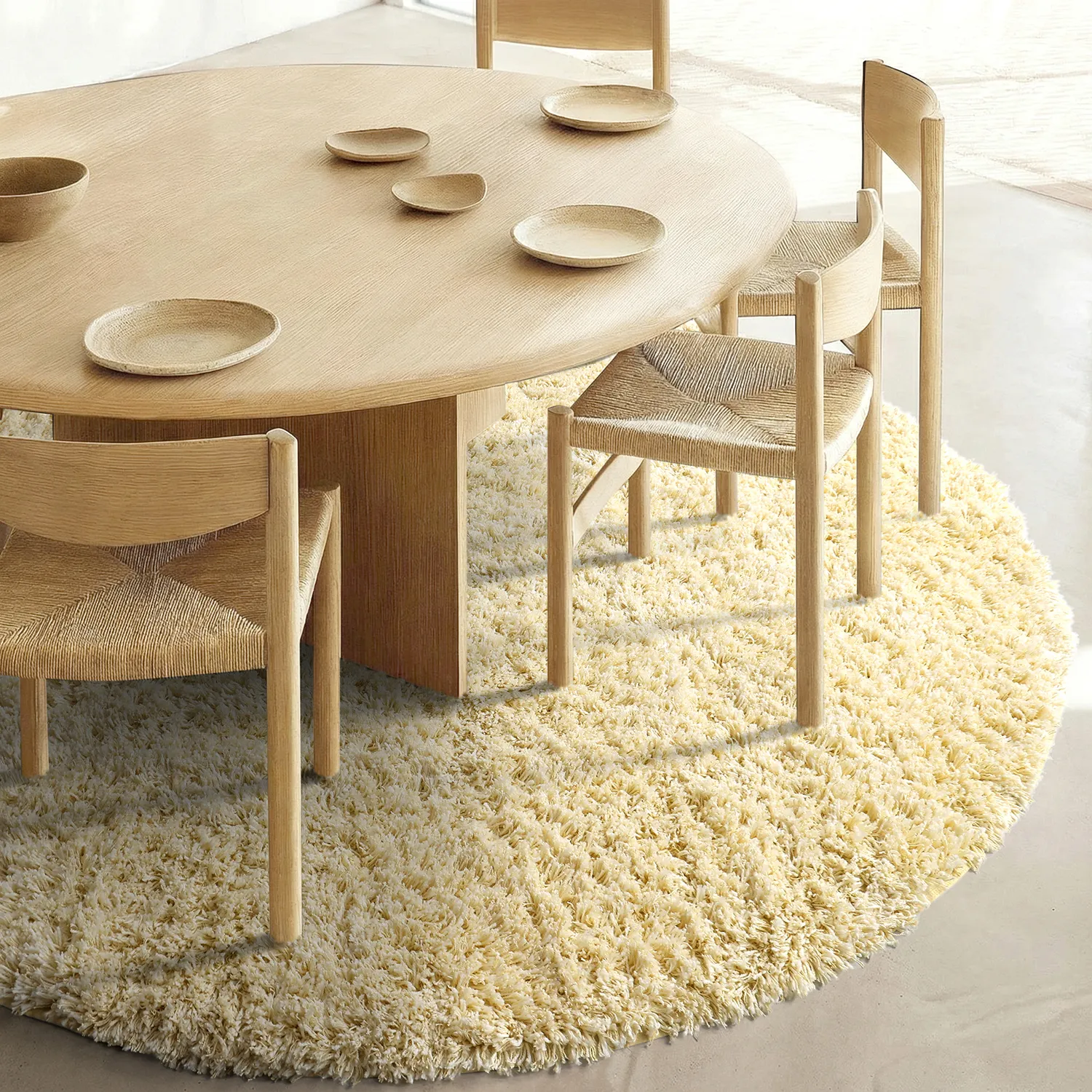 Rundt tæppe - Combarro Solid Cotton Shaggy (lysegul)