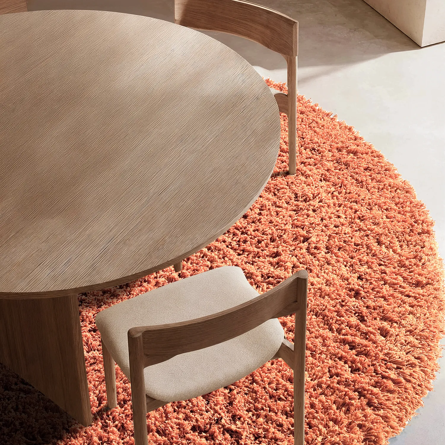 Rundt tæppe - Combarro Solid Cotton Shaggy (lys orange)