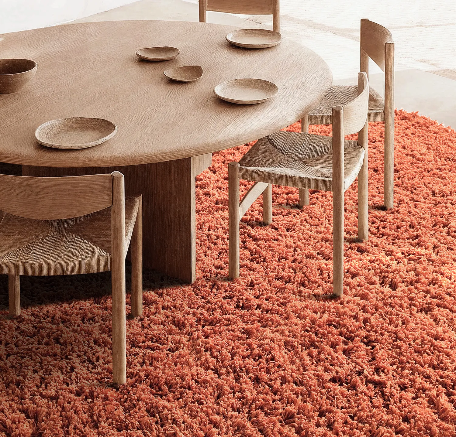 Rundt tæppe - Combarro Solid Cotton Shaggy (lys orange)