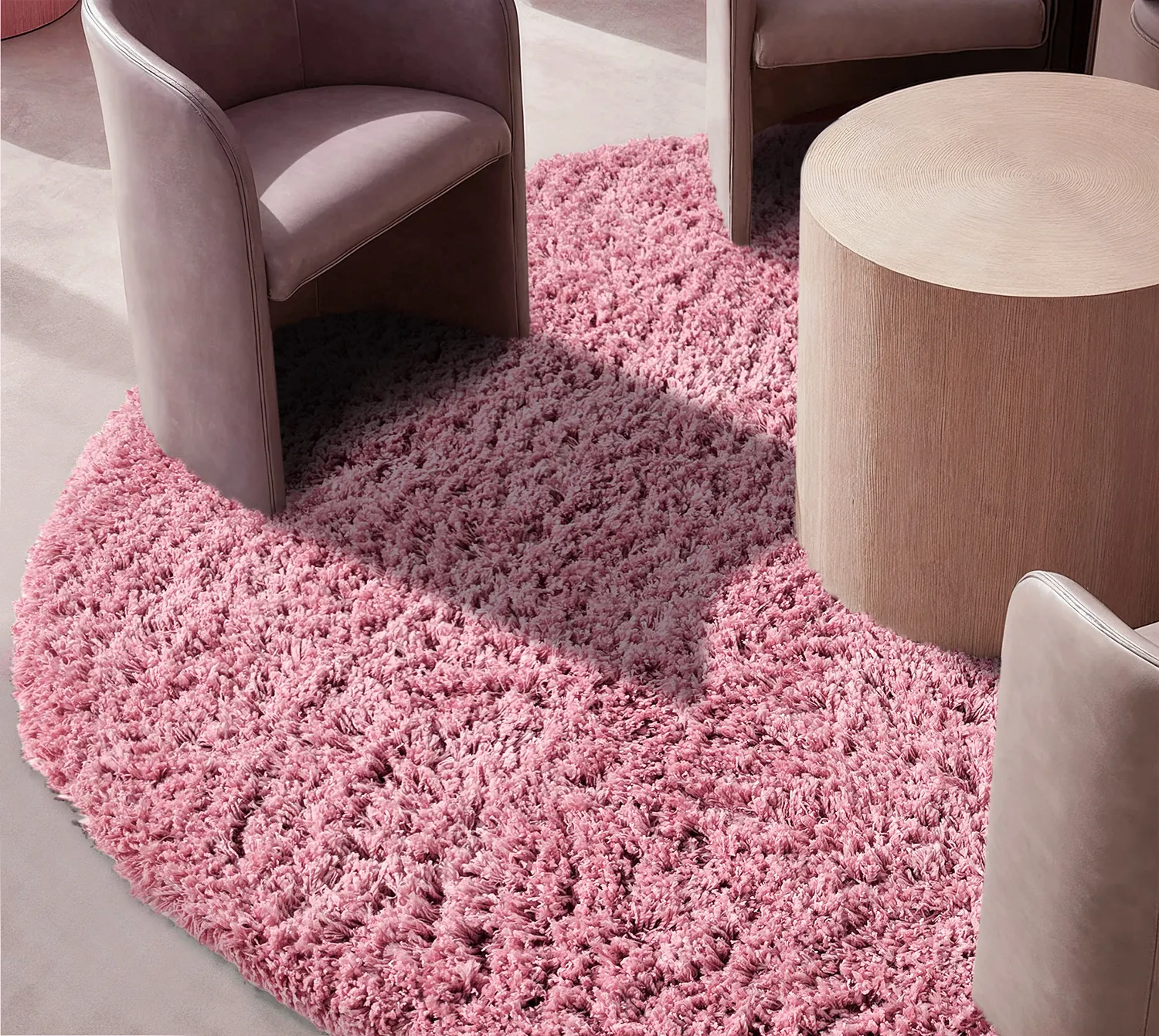 Rundt tæppe - Combarro Solid Cotton Shaggy (lyserosa)