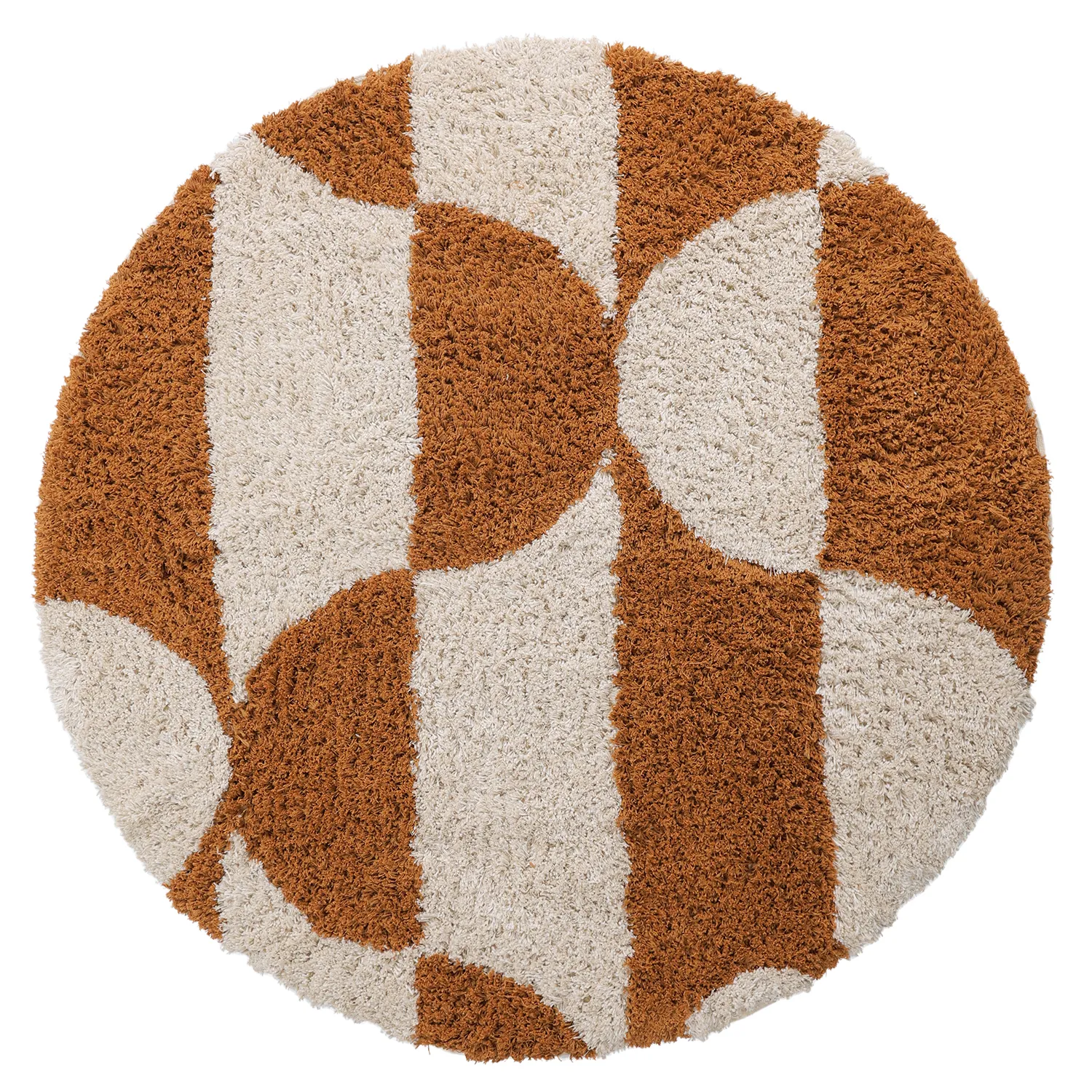 Rundt tæppe - Kalymnos Natural Cotton Shaggy (offwhite/okker)