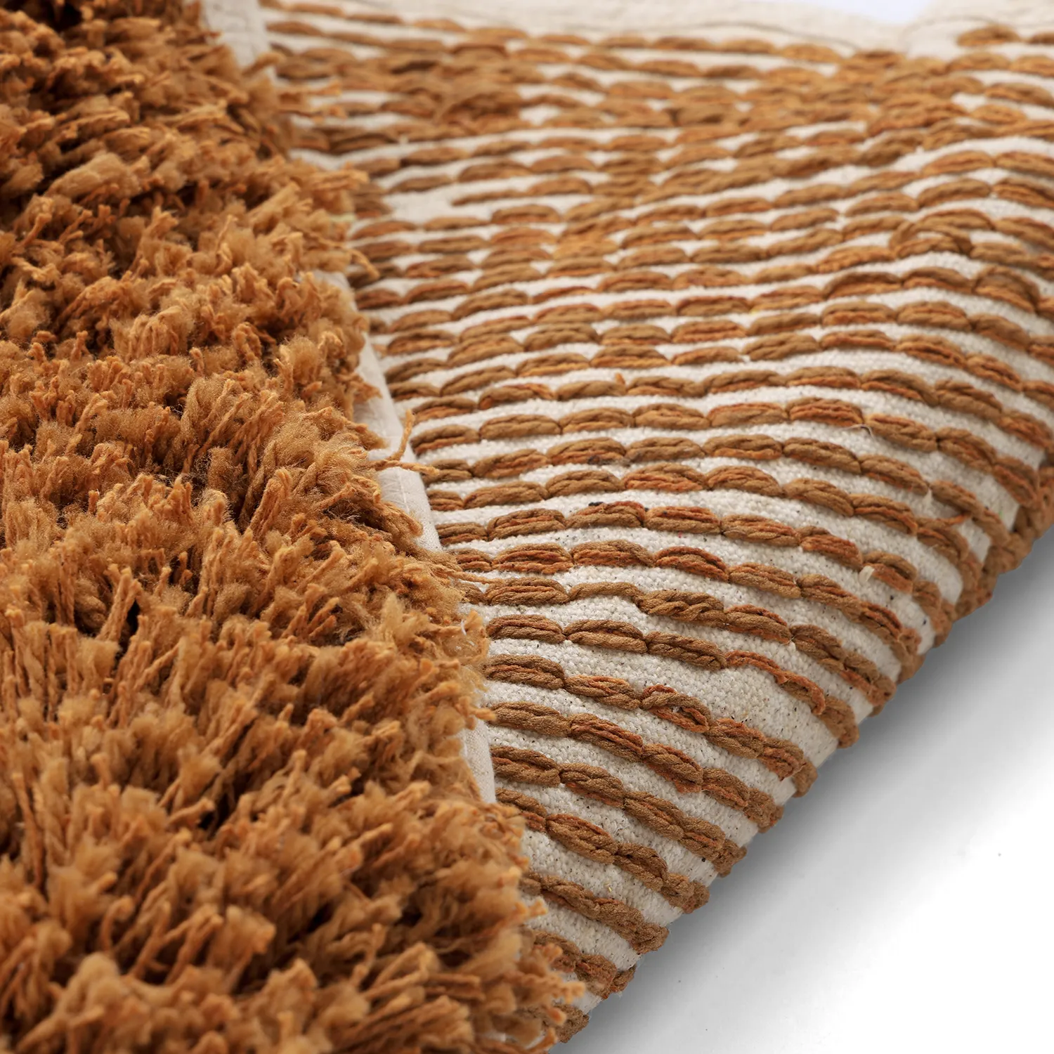 Rundt tæppe - Kalymnos Natural Cotton Shaggy (offwhite/okker)