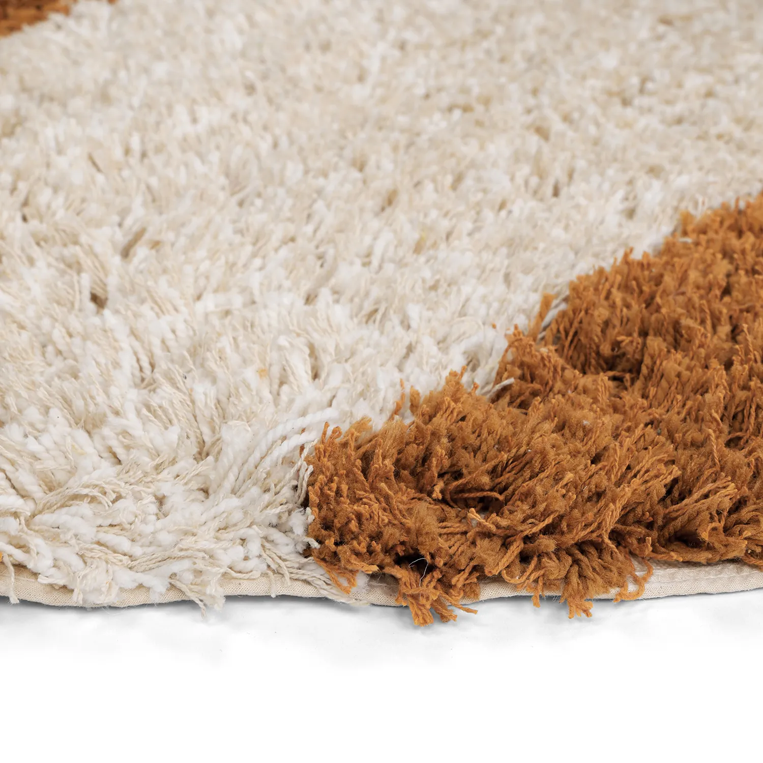 Rundt tæppe - Kalymnos Natural Cotton Shaggy (offwhite/okker)