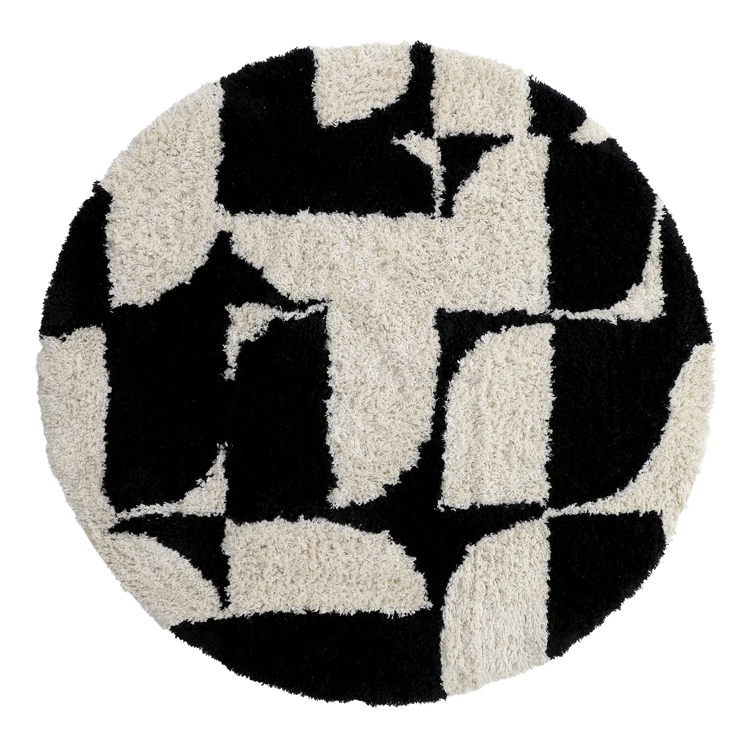 Rundt tæppe - Marvao Natural Cotton Shaggy (offwhite/sort)