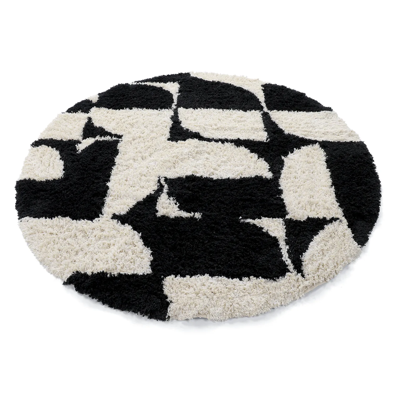 Rundt tæppe - Marvao Natural Cotton Shaggy (offwhite/sort)