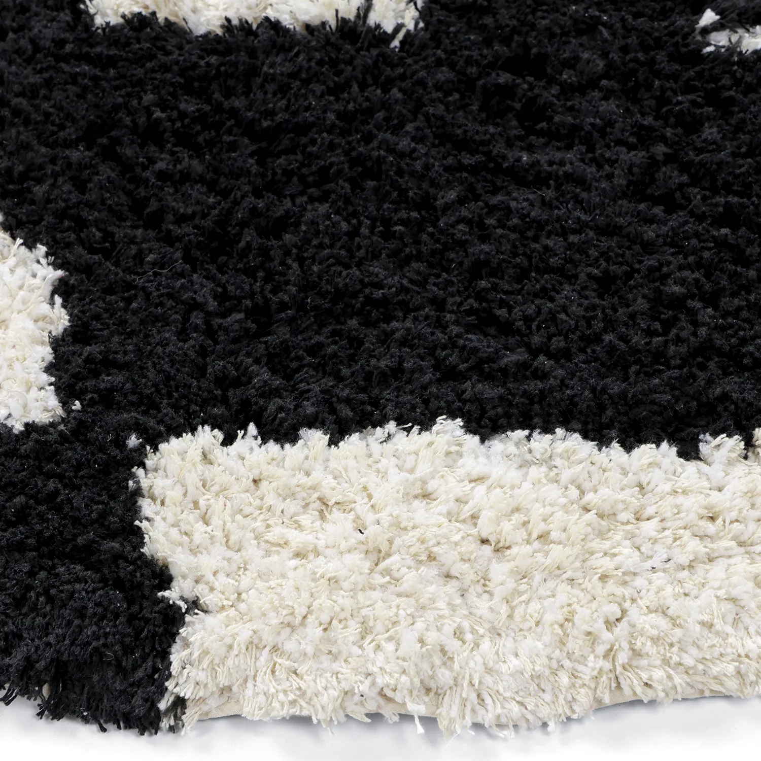 Rundt tæppe - Marvao Natural Cotton Shaggy (offwhite/sort)