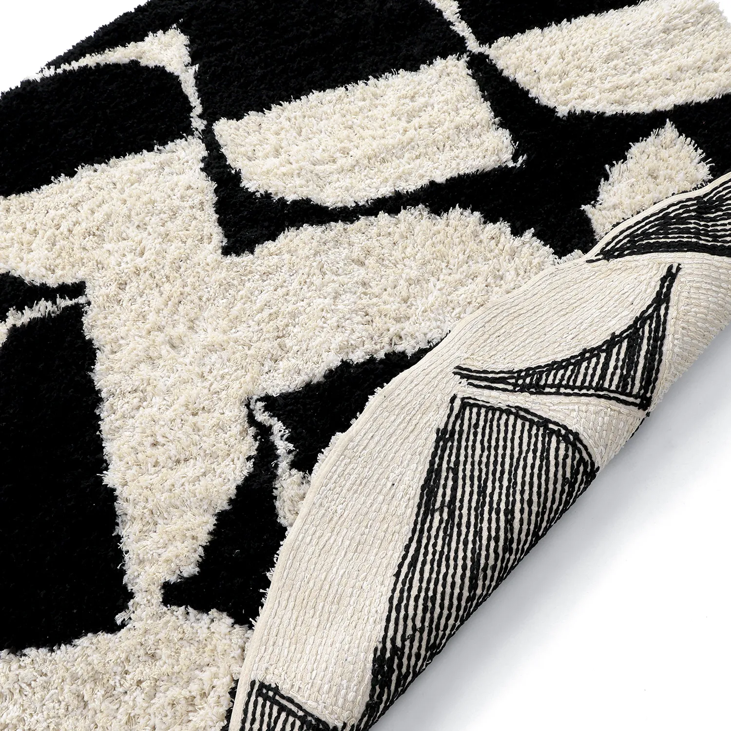 Rundt tæppe - Marvao Natural Cotton Shaggy (offwhite/sort)