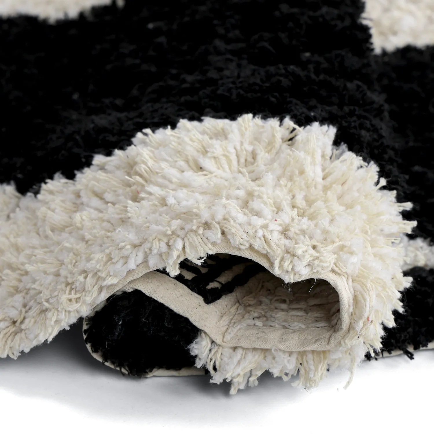 Rundt tæppe - Marvao Natural Cotton Shaggy (offwhite/sort)