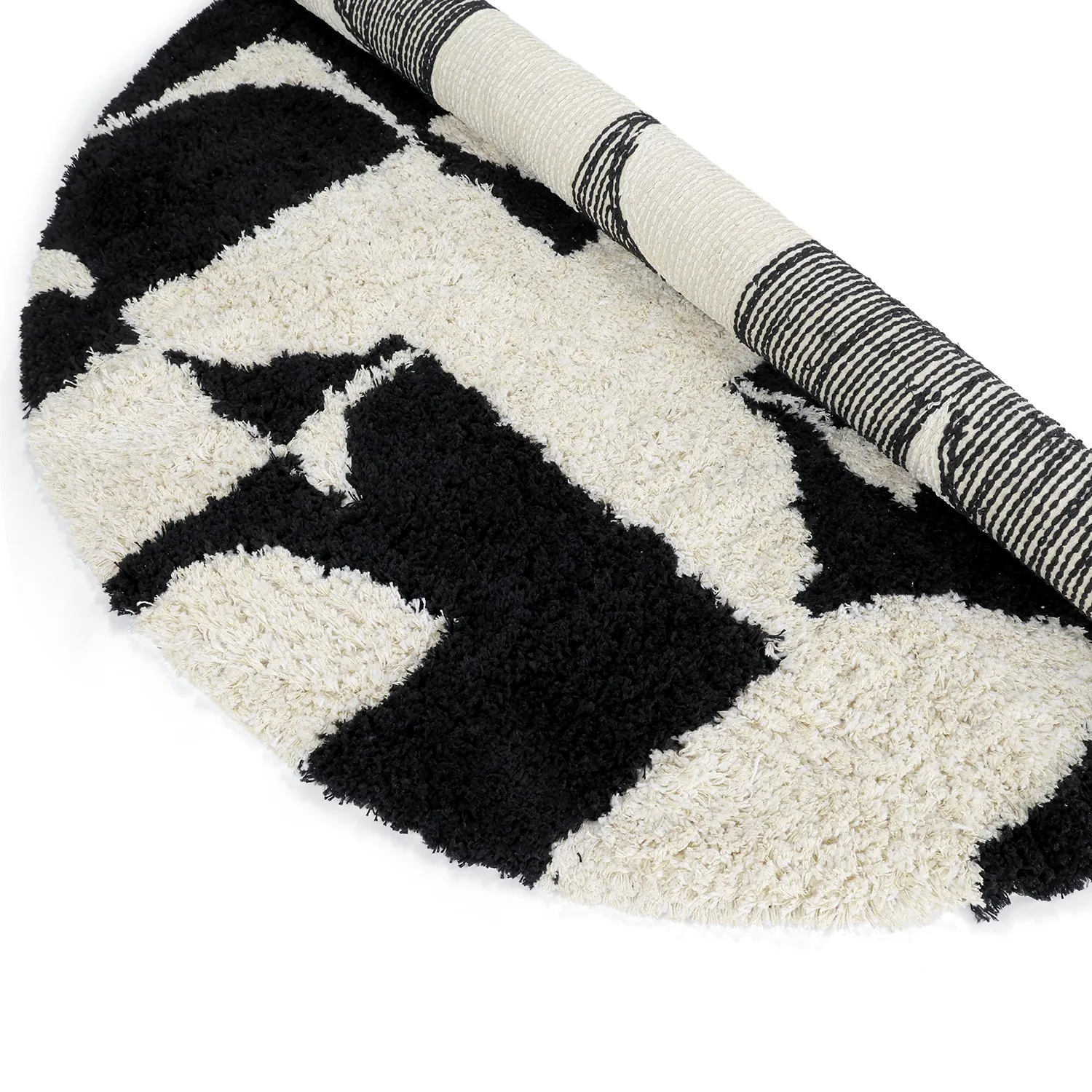Rundt tæppe - Marvao Natural Cotton Shaggy (offwhite/sort)
