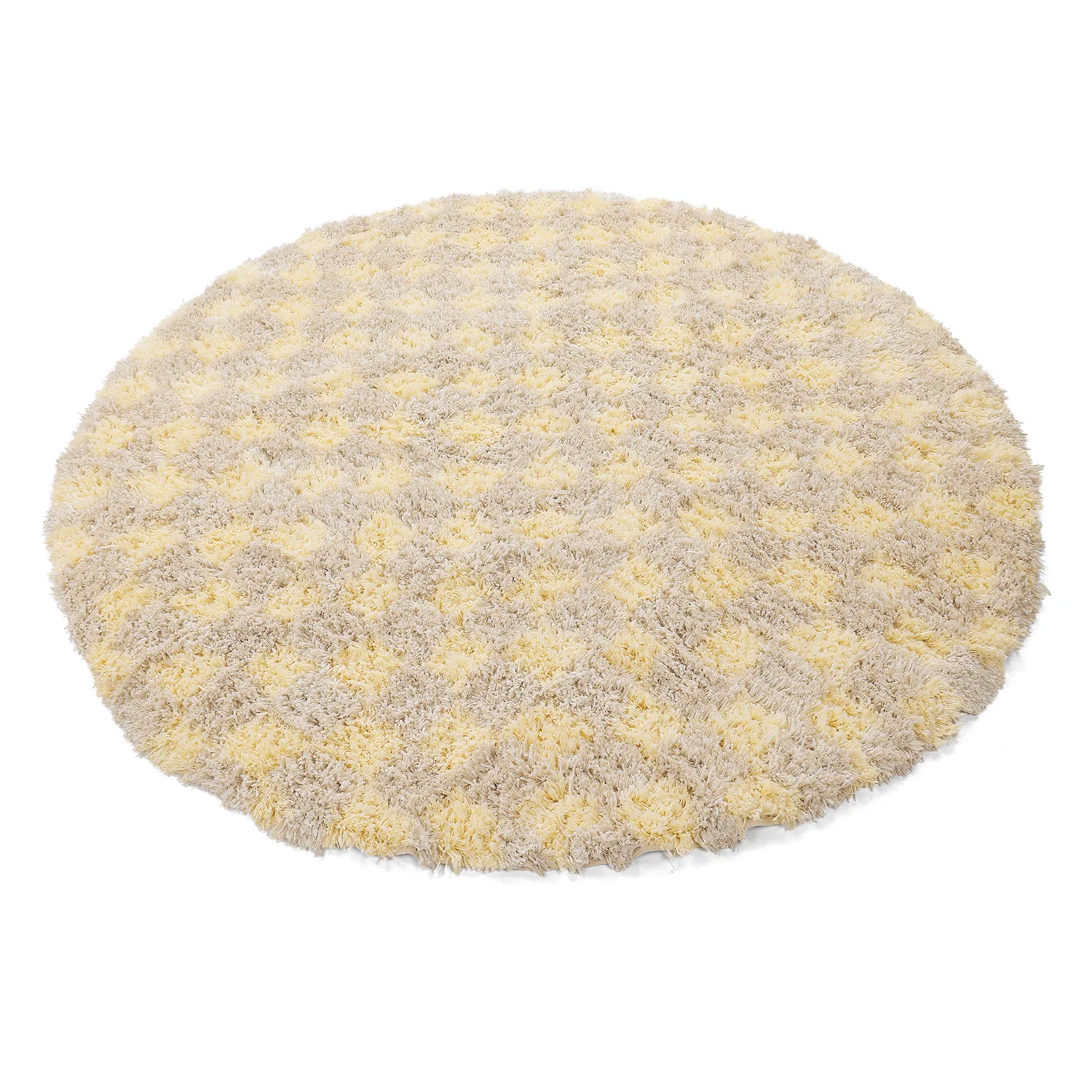 Rundt tæppe - Methoni Check Cotton Shaggy (creme/lysegul)
