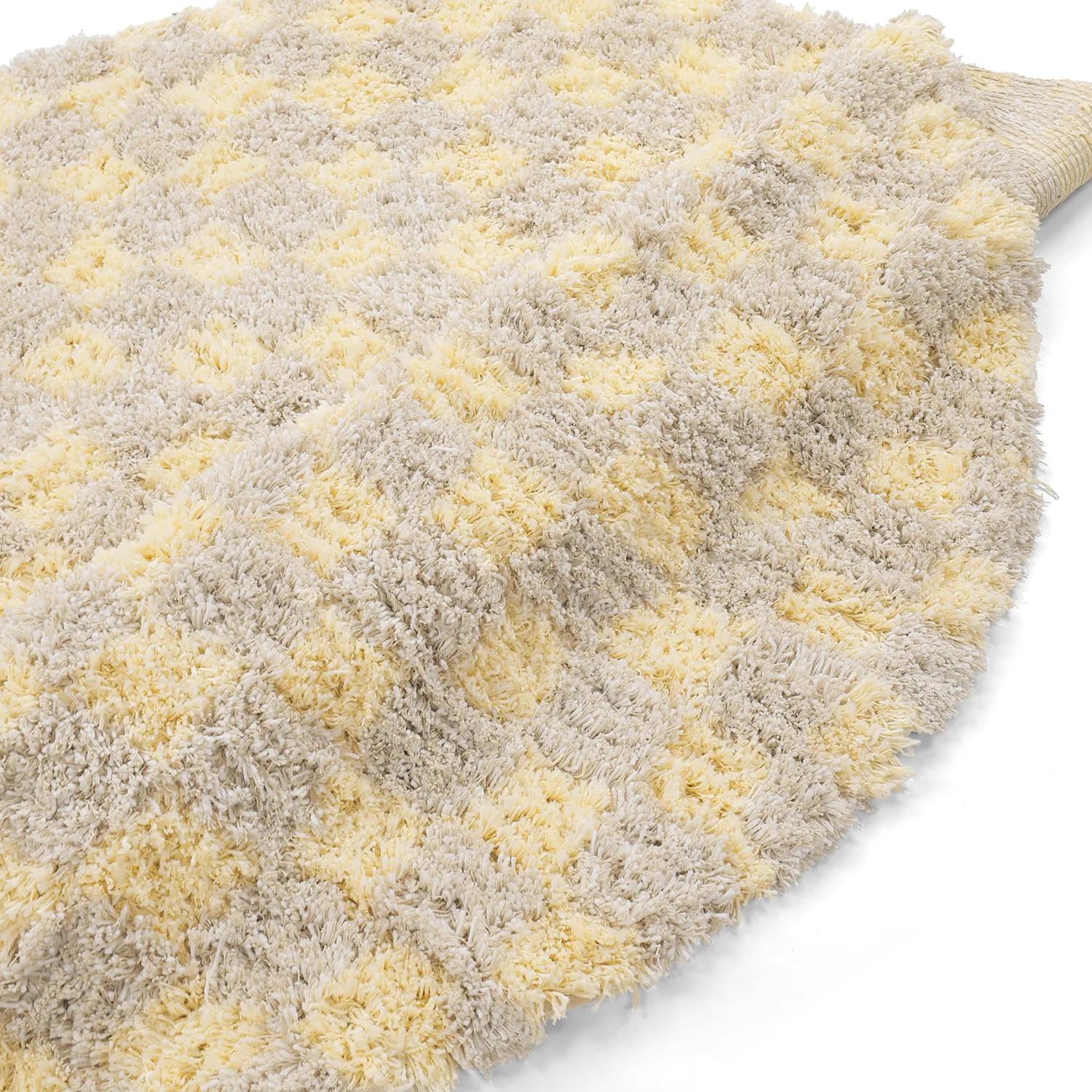 Rundt tæppe - Methoni Check Cotton Shaggy (creme/lysegul)