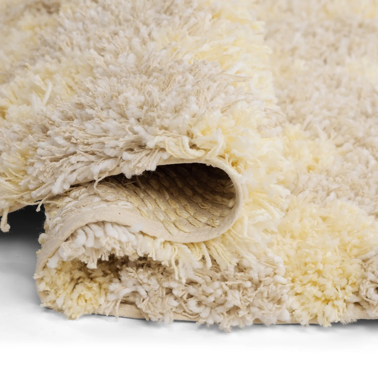 Rundt tæppe - Methoni Check Cotton Shaggy (creme/lysegul)