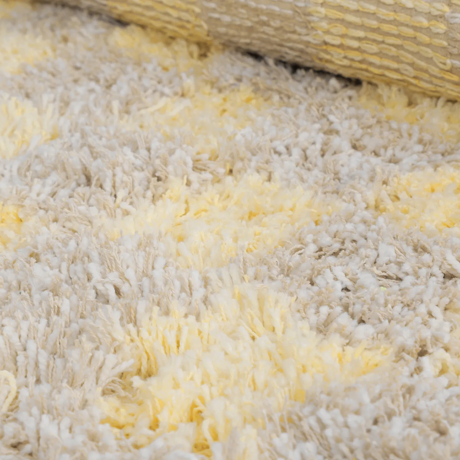 Rundt tæppe - Methoni Check Cotton Shaggy (creme/lysegul)