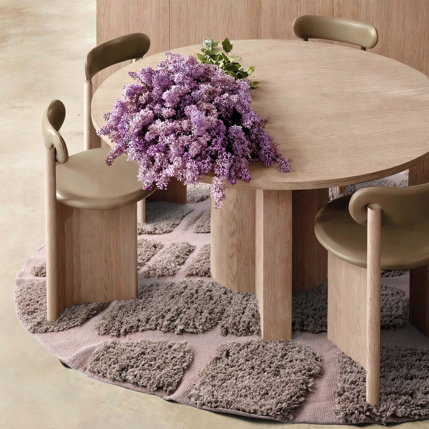 Rundt tæppe - Otranto Natural Cotton Shaggy (taupe)