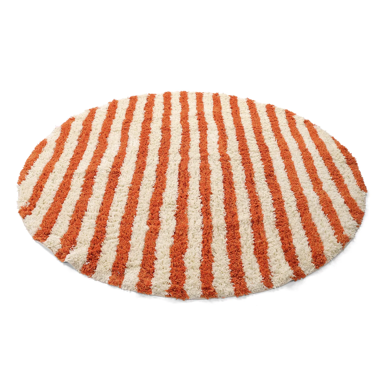 Rundt tæppe - Thira Stripe Cotton Shaggy (lysegul/lys orange)
