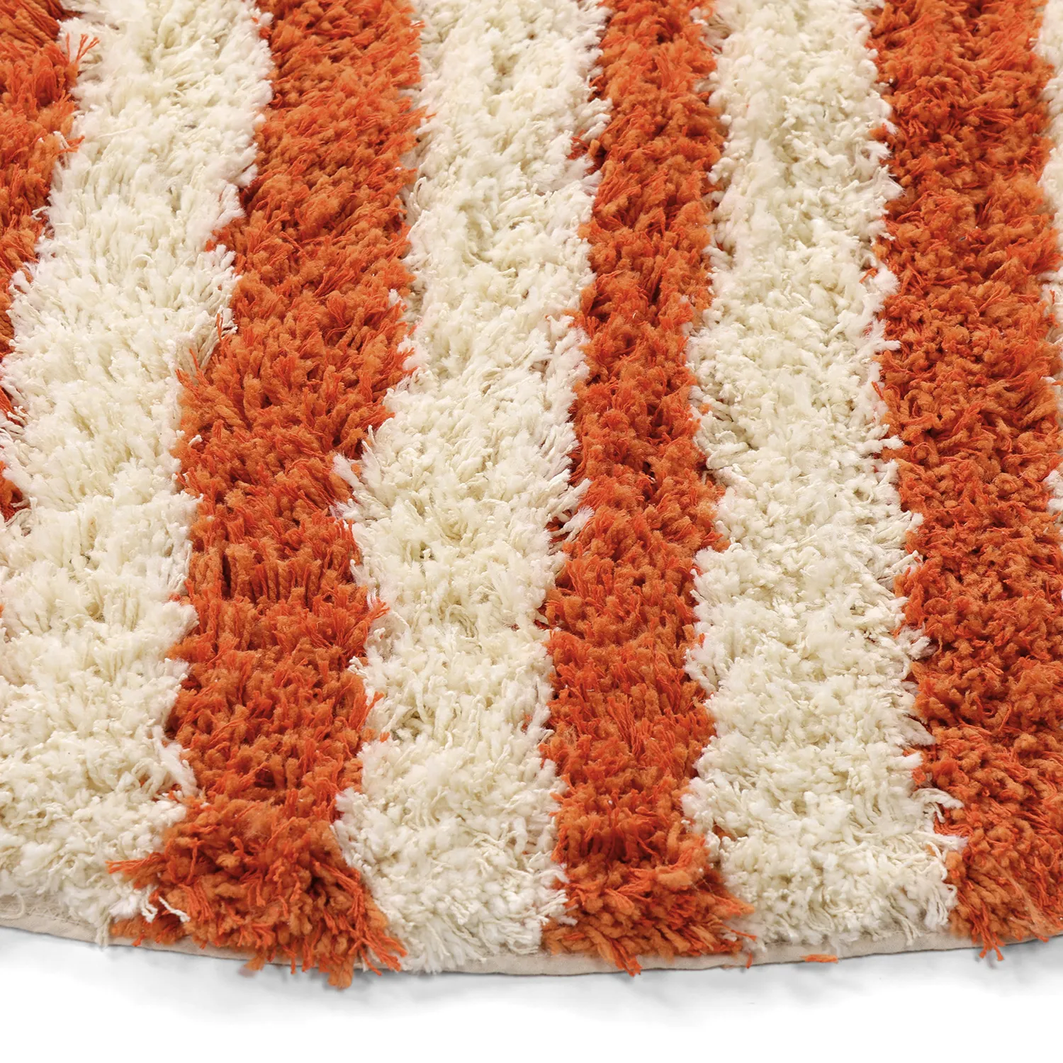 Rundt tæppe - Thira Stripe Cotton Shaggy (lysegul/lys orange)