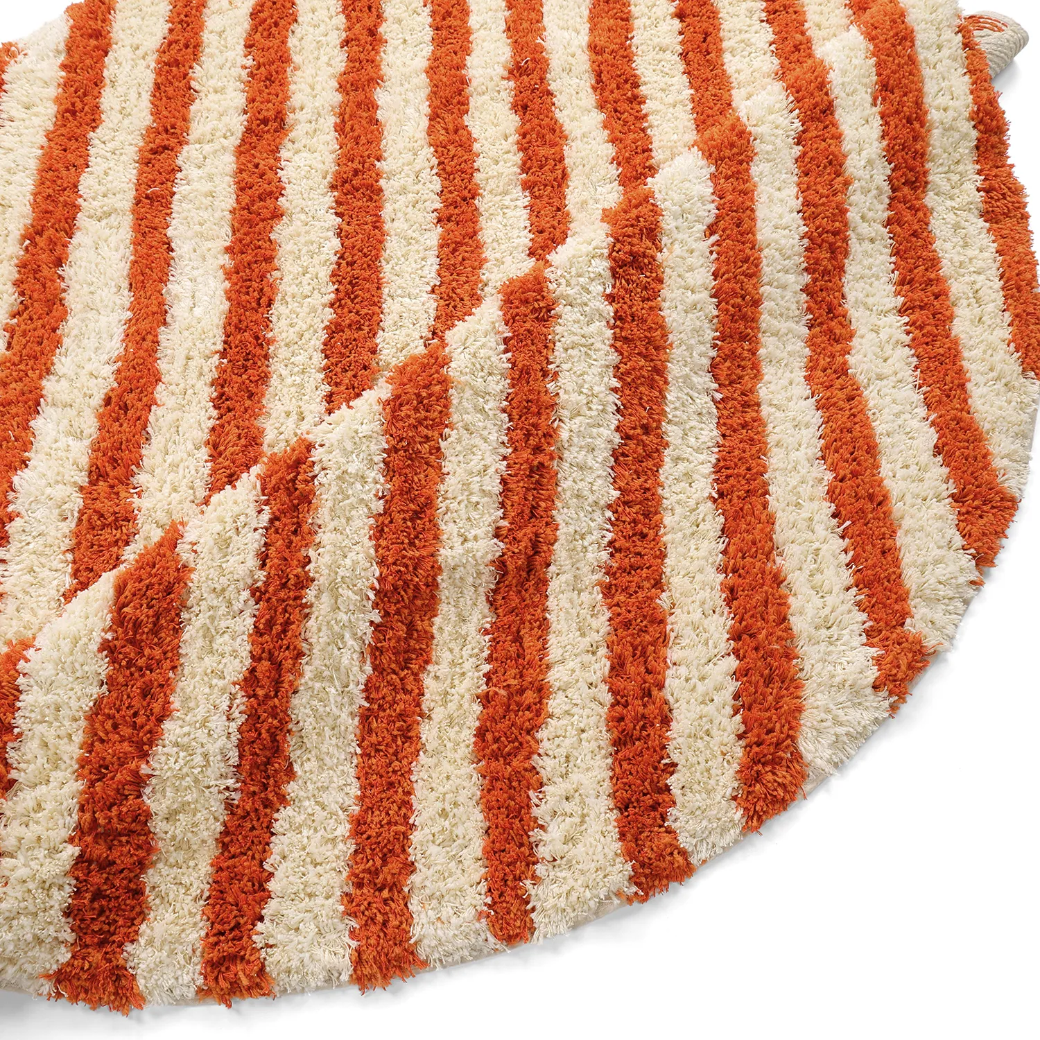 Rundt tæppe - Thira Stripe Cotton Shaggy (lysegul/lys orange)