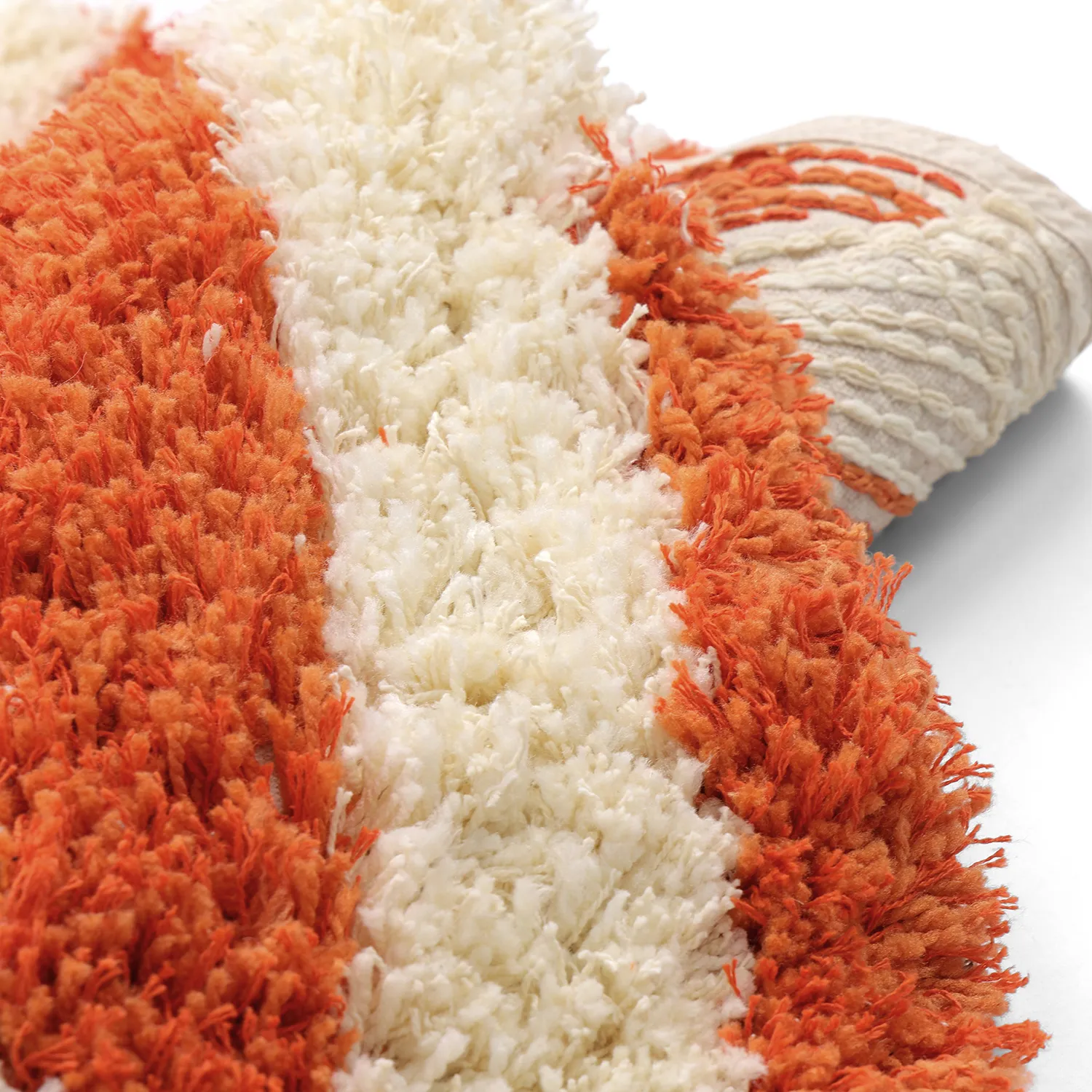 Rundt tæppe - Thira Stripe Cotton Shaggy (lysegul/lys orange)