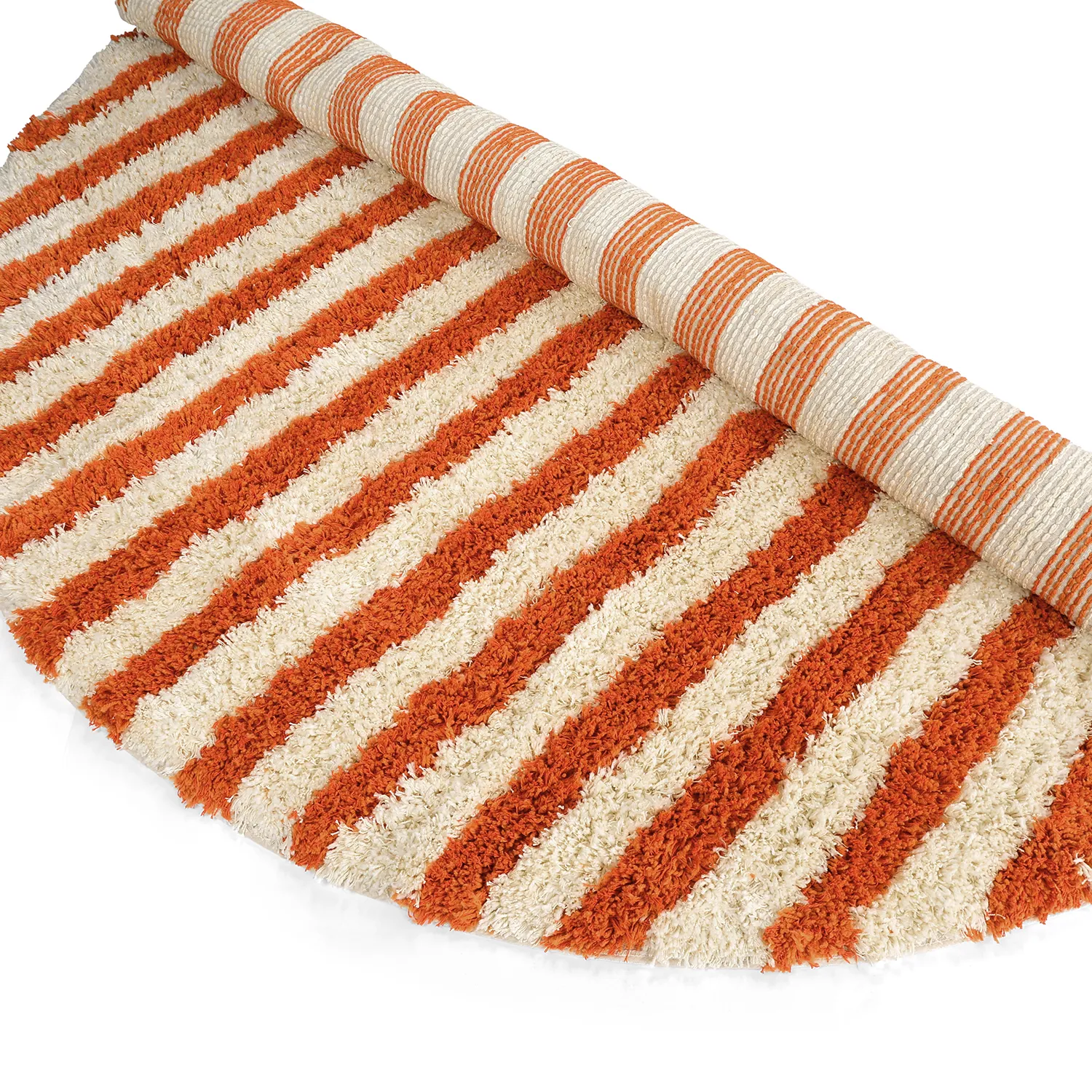 Rundt tæppe - Thira Stripe Cotton Shaggy (lysegul/lys orange)