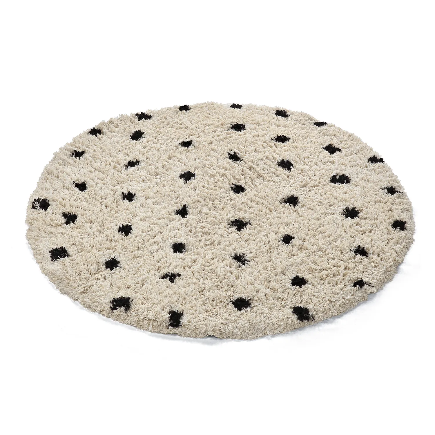 Rundt tæppe - Soria Natural Cotton Shaggy (offwhite/sort)