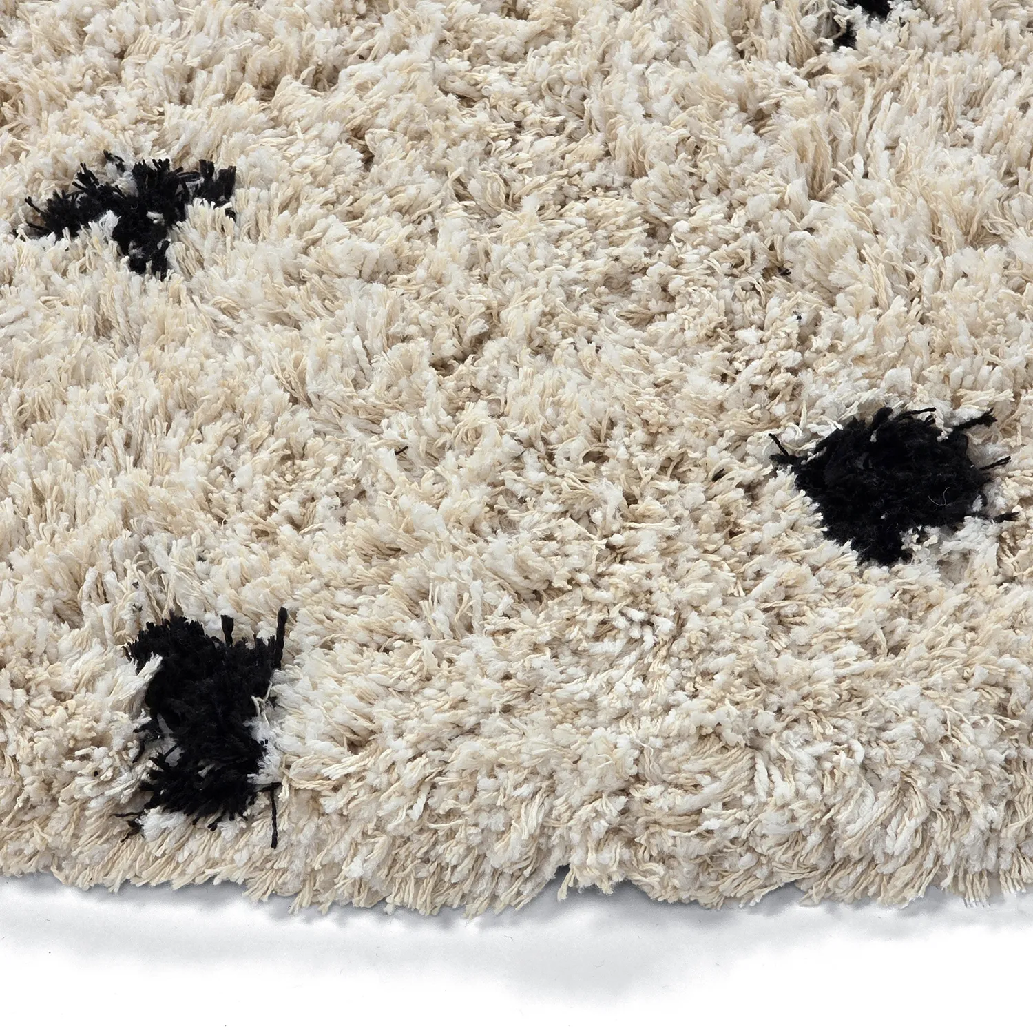 Rundt tæppe - Soria Natural Cotton Shaggy (offwhite/sort)