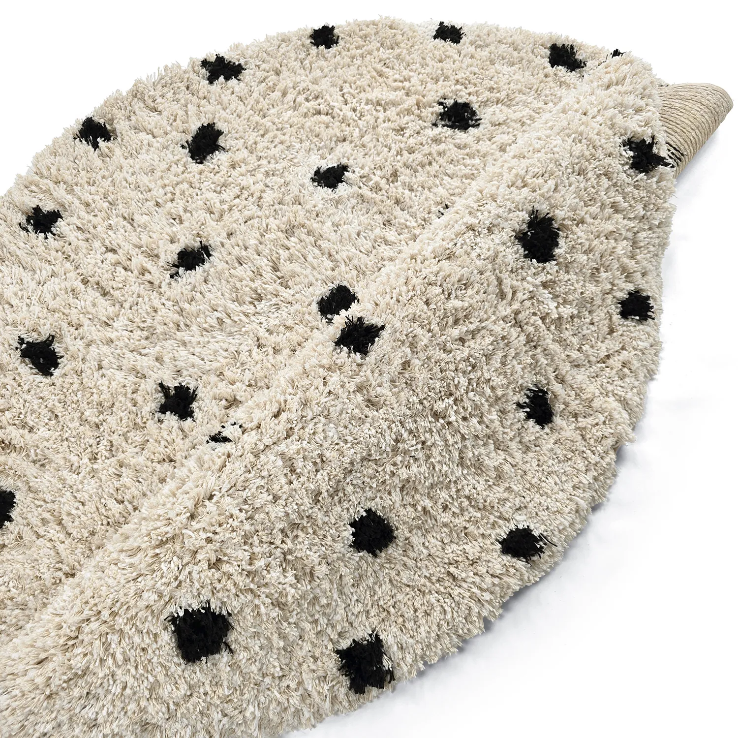 Rundt tæppe - Soria Natural Cotton Shaggy (offwhite/sort)