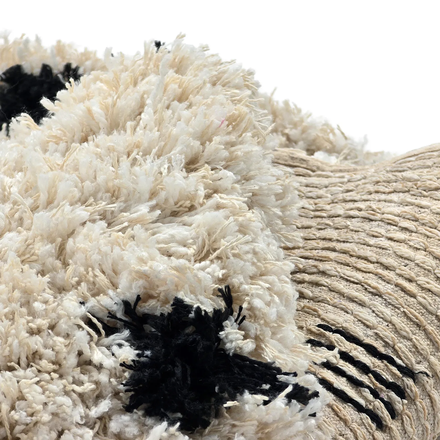 Rundt tæppe - Soria Natural Cotton Shaggy (offwhite/sort)