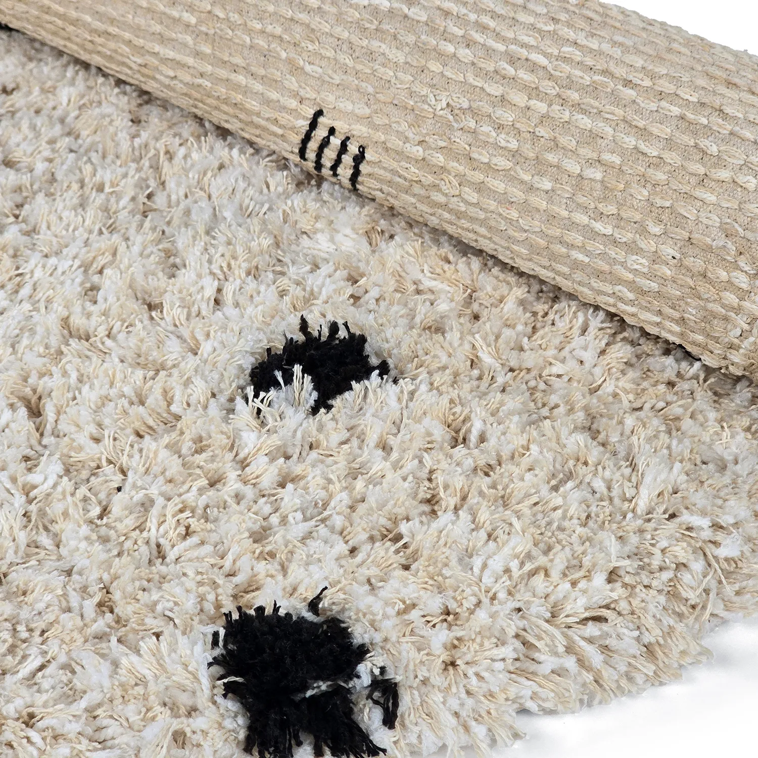 Rundt tæppe - Soria Natural Cotton Shaggy (offwhite/sort)