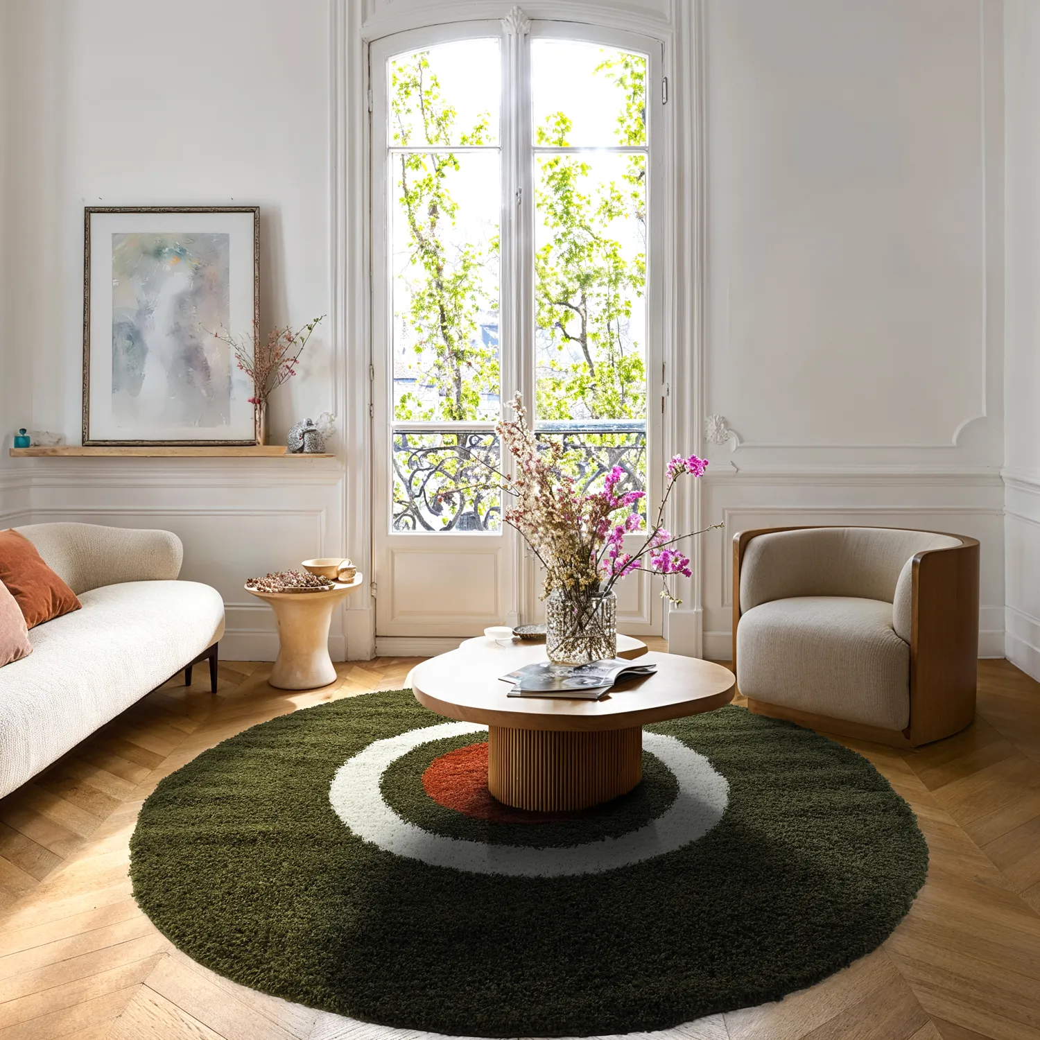 Runde tæpper - Alsace (grøn/hvid/orange)