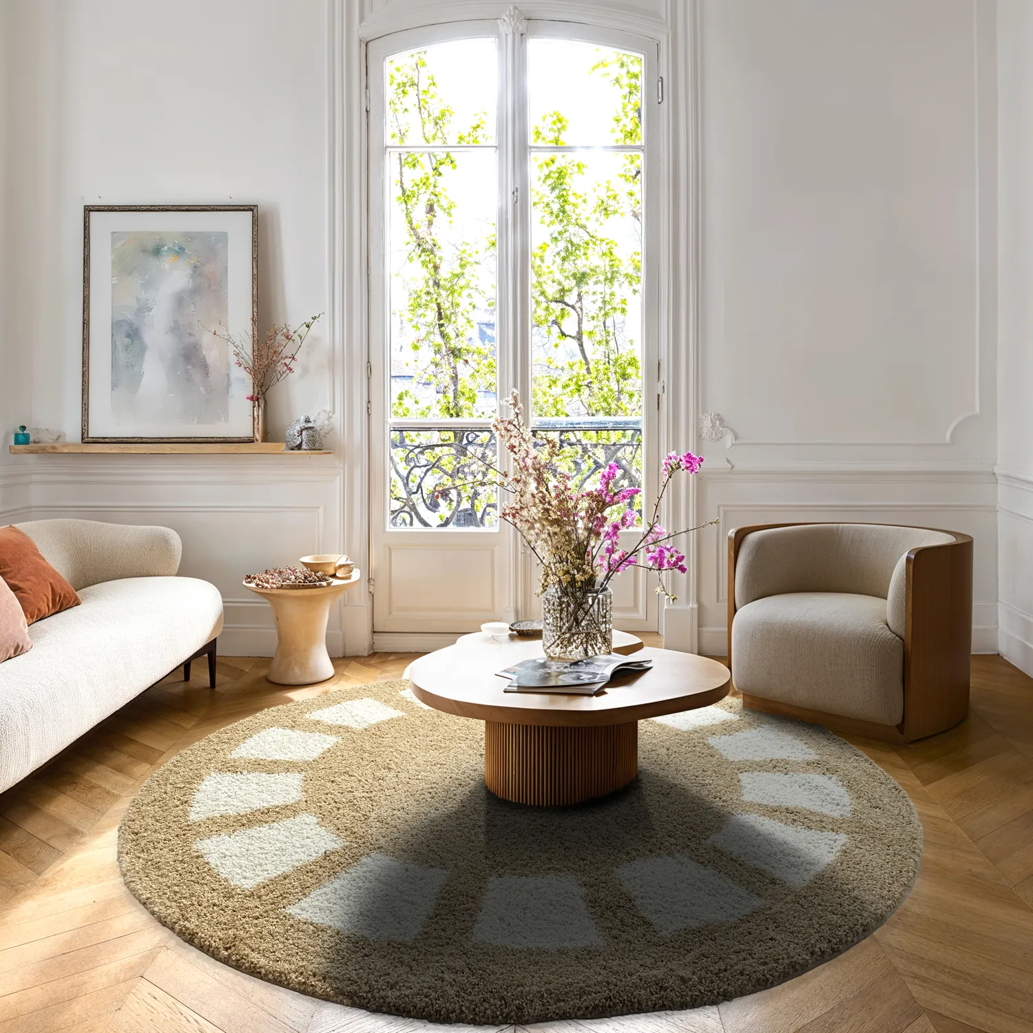 Runde tæpper - Asilah (beige/hvid)