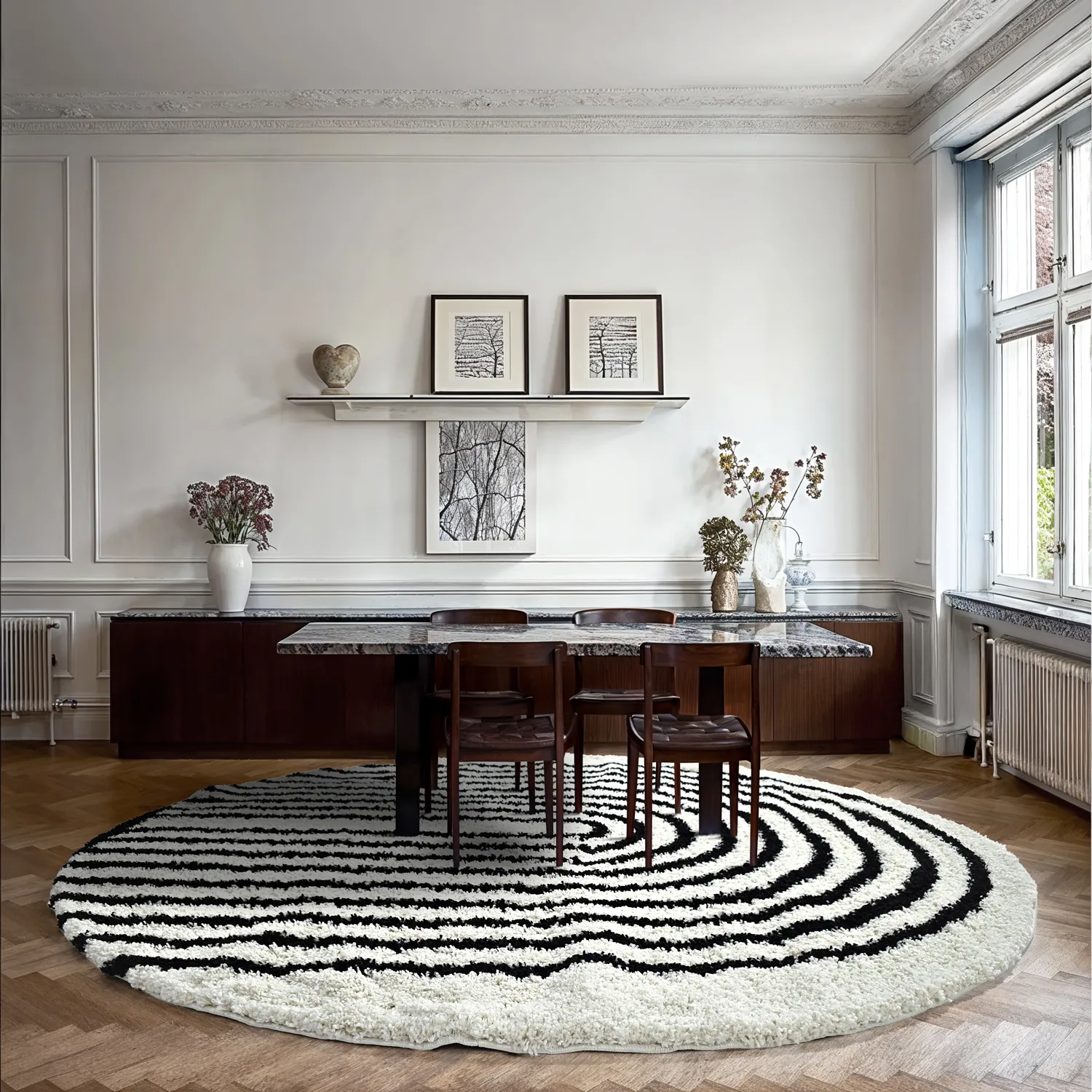 Runde tæpper - Cluny (hvid/sort)