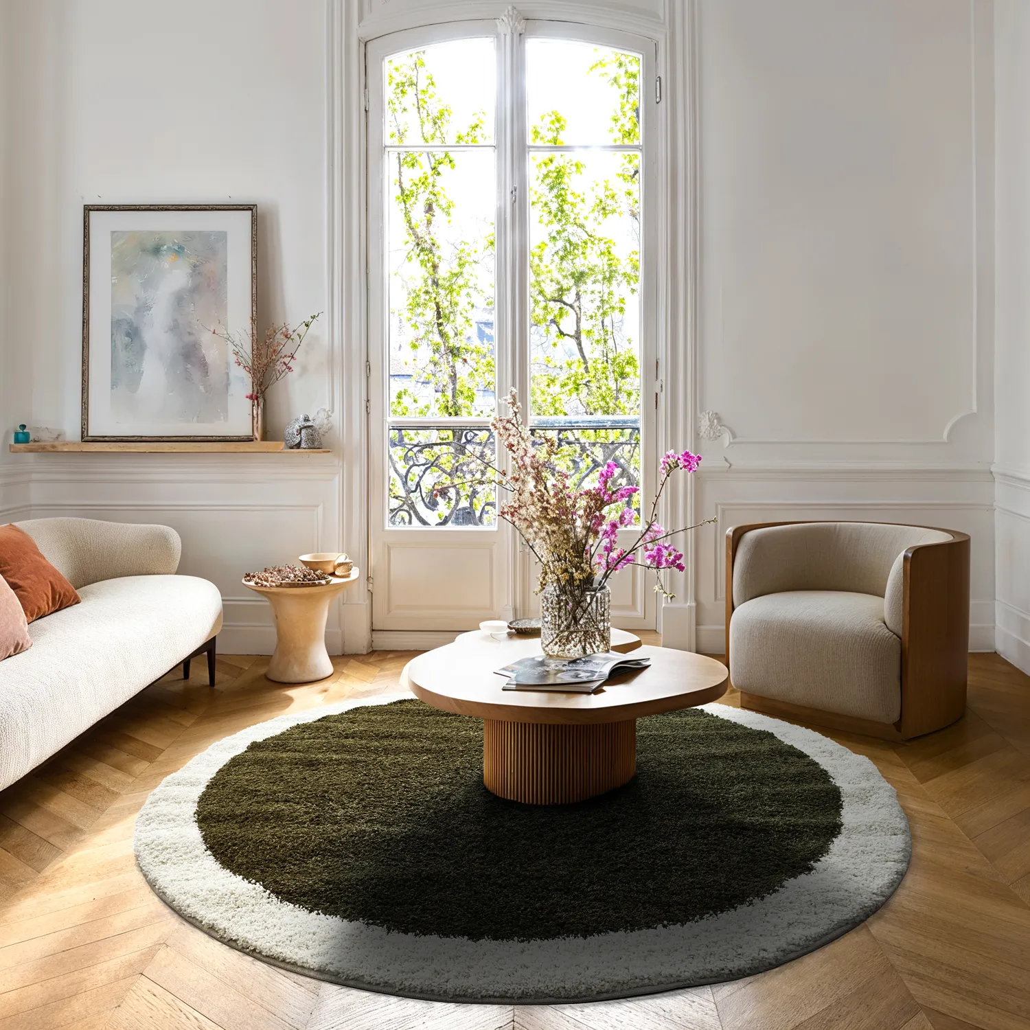 Runde tæpper - Conques (grøn/hvid)