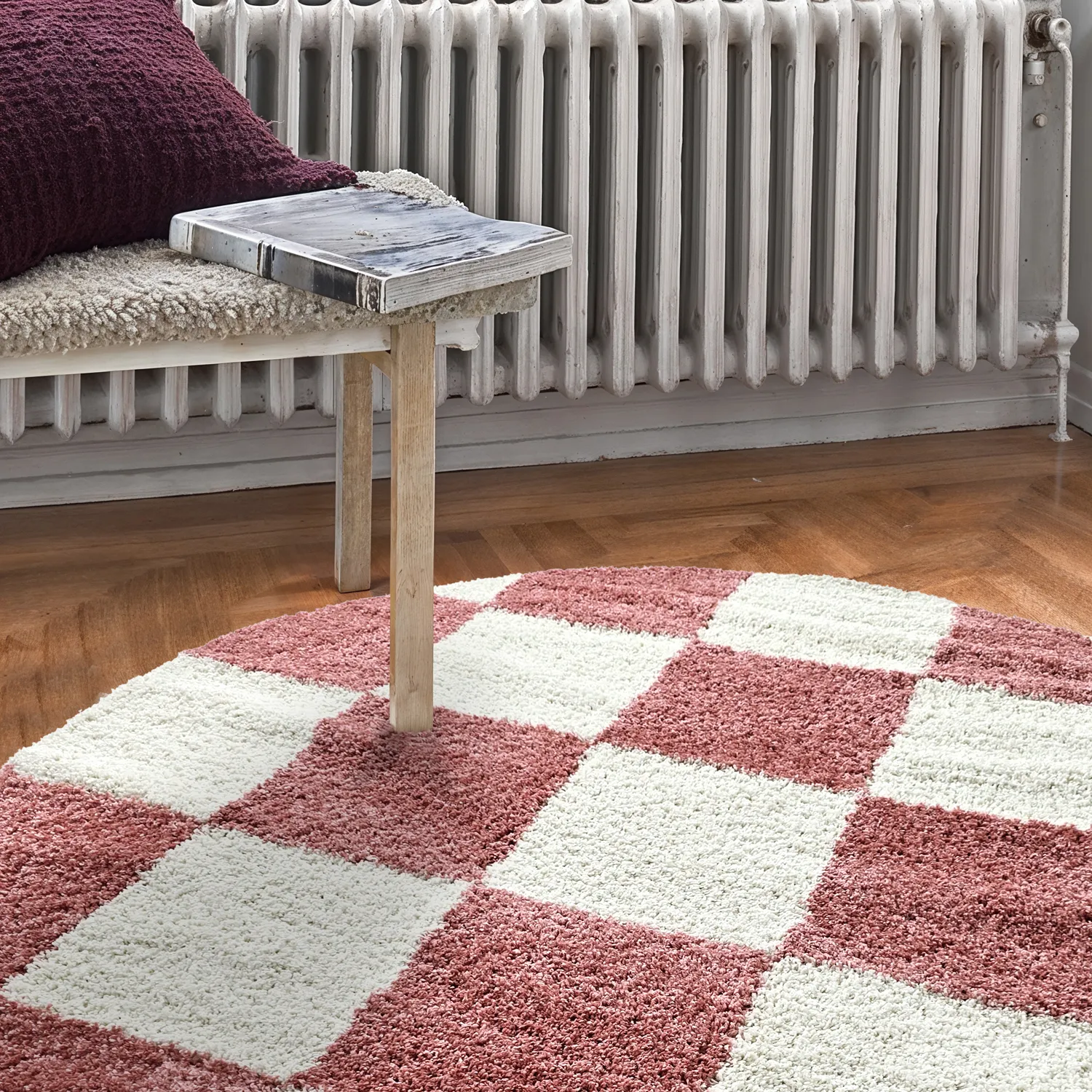 Runde tæpper - Gordes (lyserød/hvid)