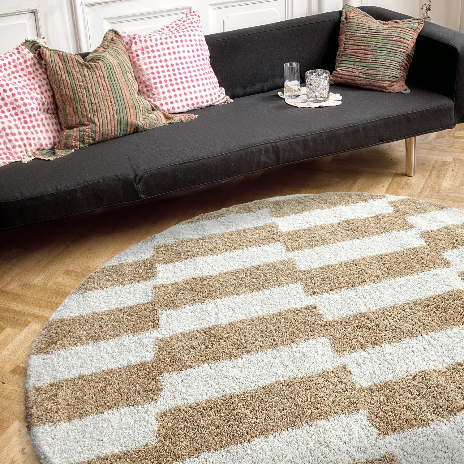 Runde tæpper - Tamri (beige/hvid)