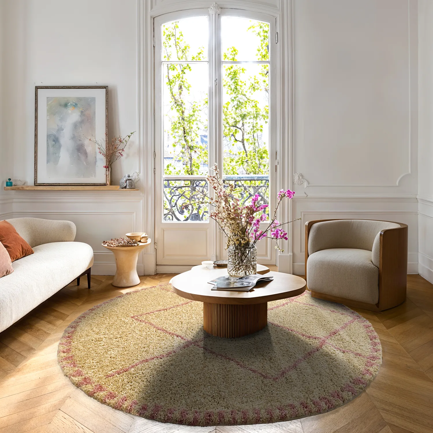 Runde tæpper - Tiznit (beige/pink)