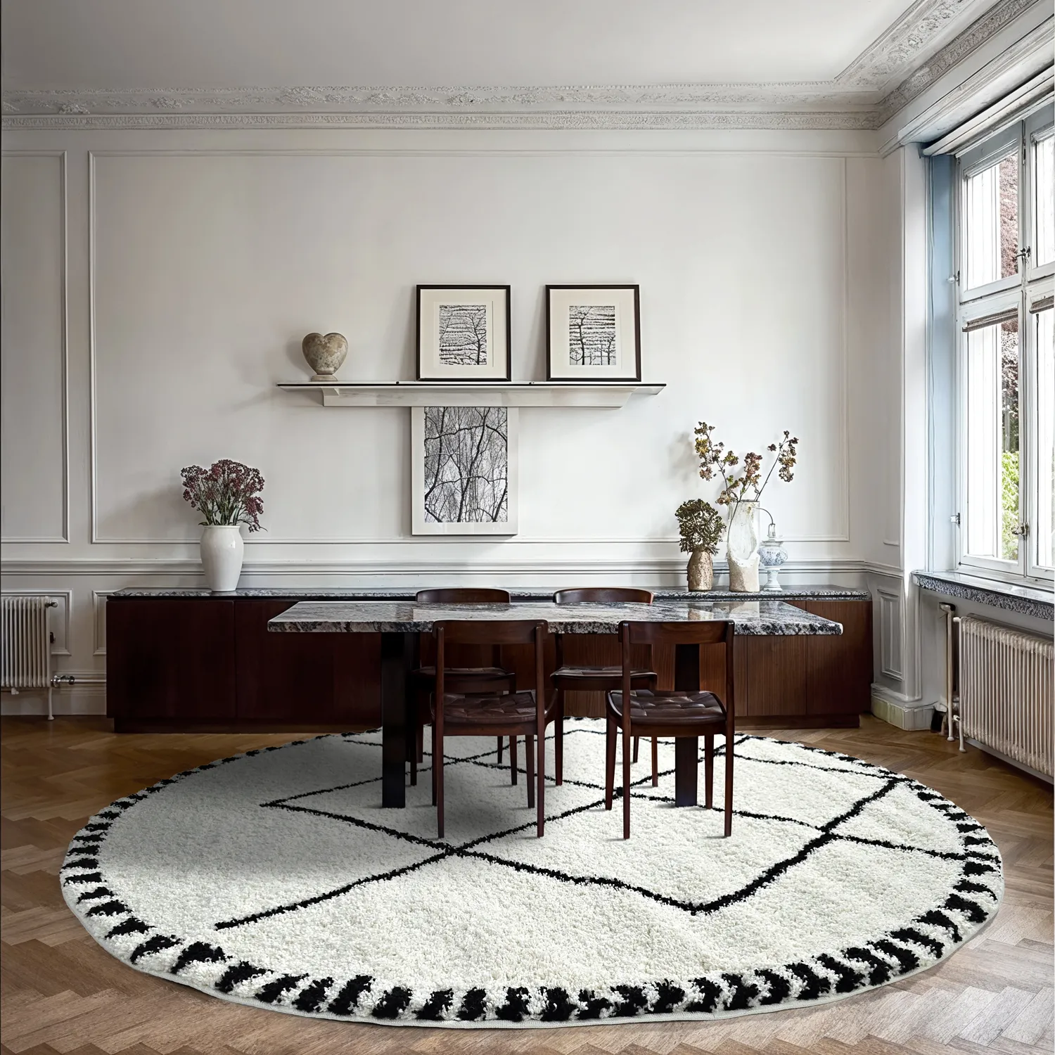 Runde tæpper - Tiznit (hvid/sort)