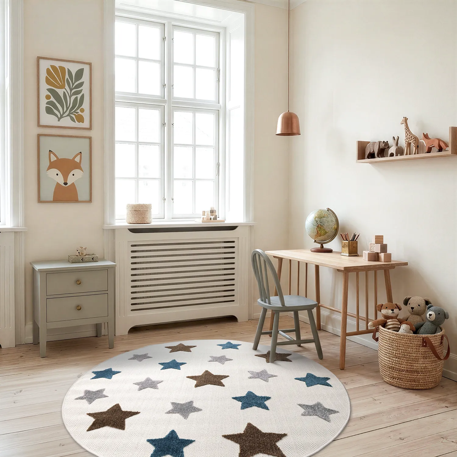Rundt børnetæppe - Stars (creme/multi)