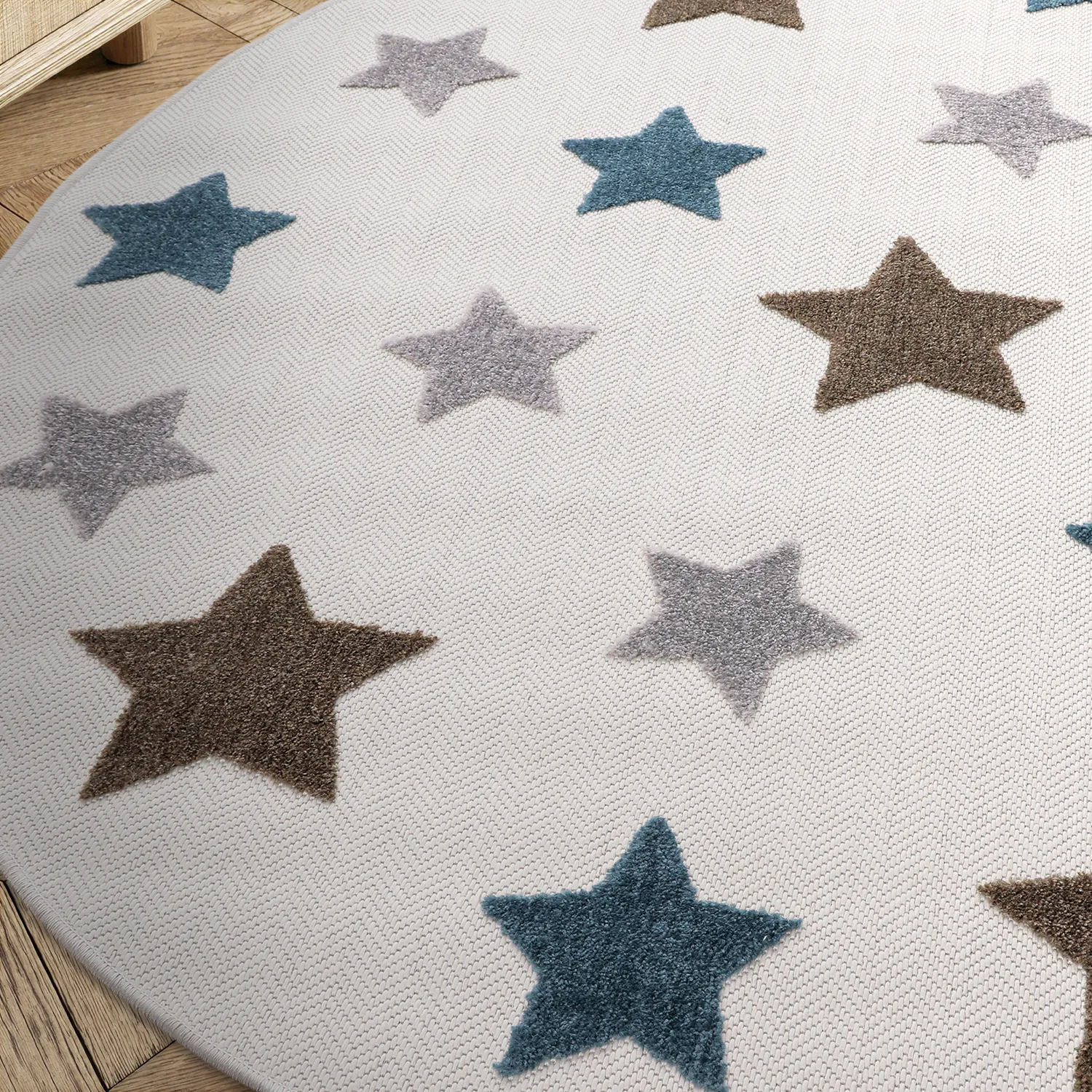 Rundt børnetæppe - Stars (creme/multi)