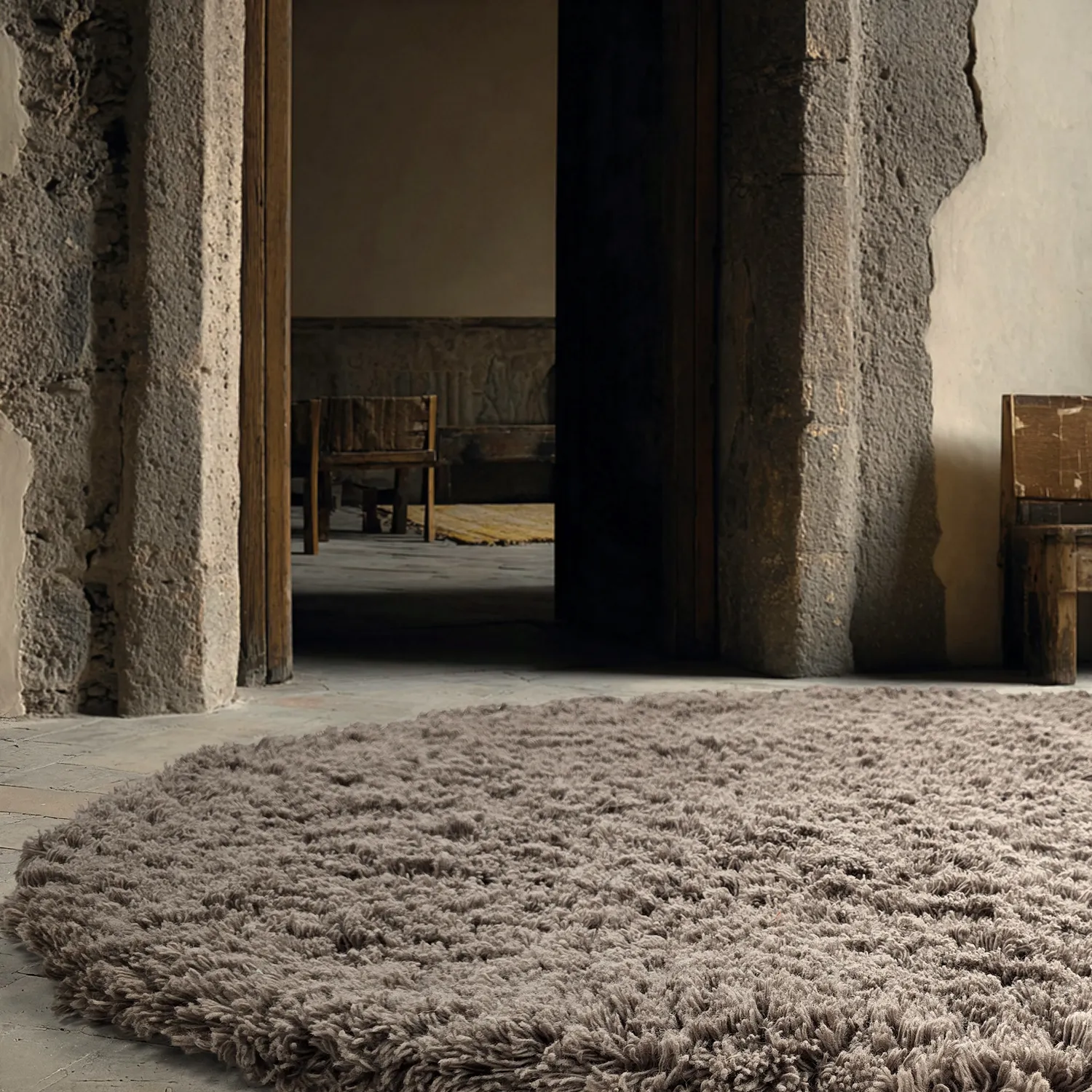 Rundt tæppe - Aliste Wool Shaggy (brun)