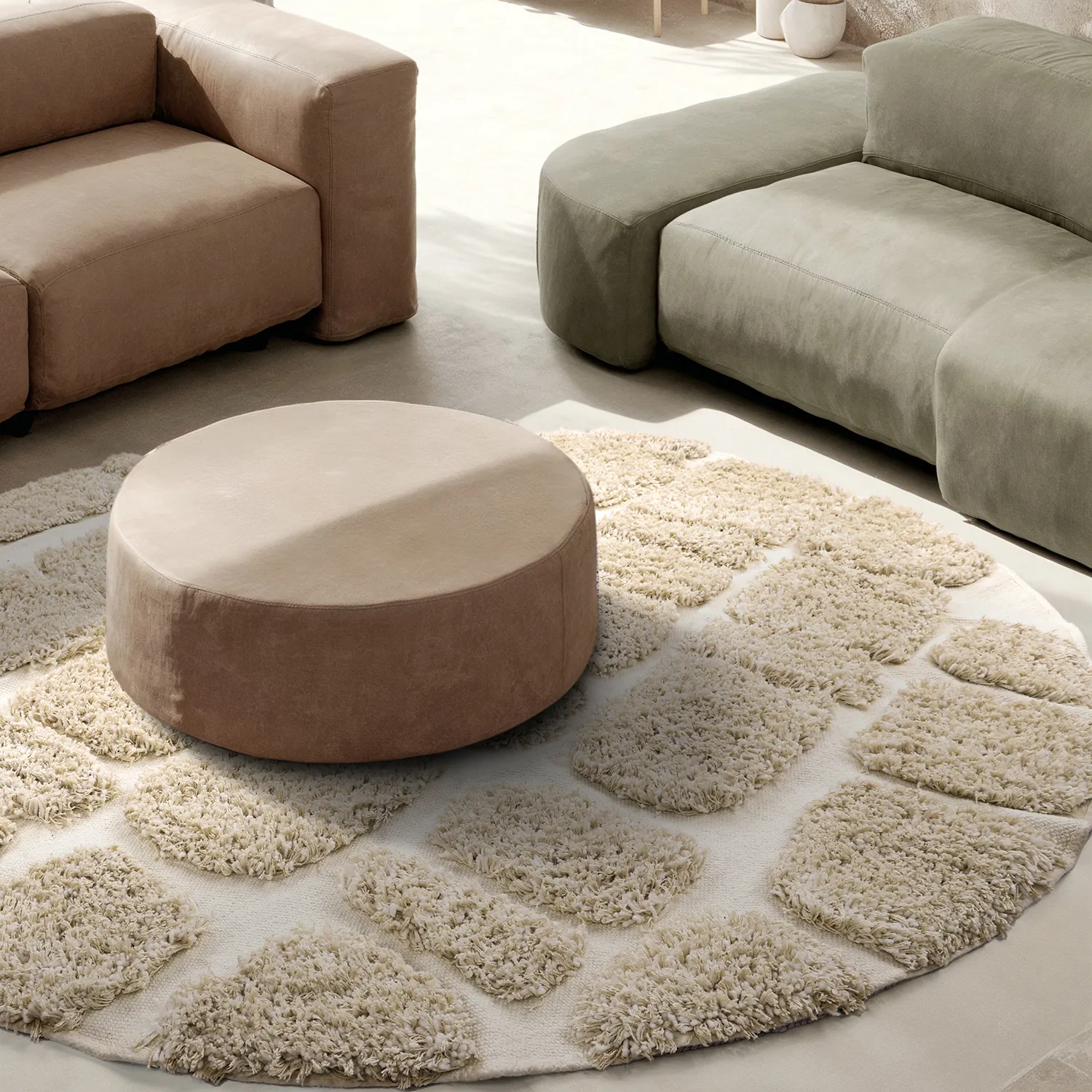 Rundt tæppe - Otranto Natural Cotton Shaggy (off-white)