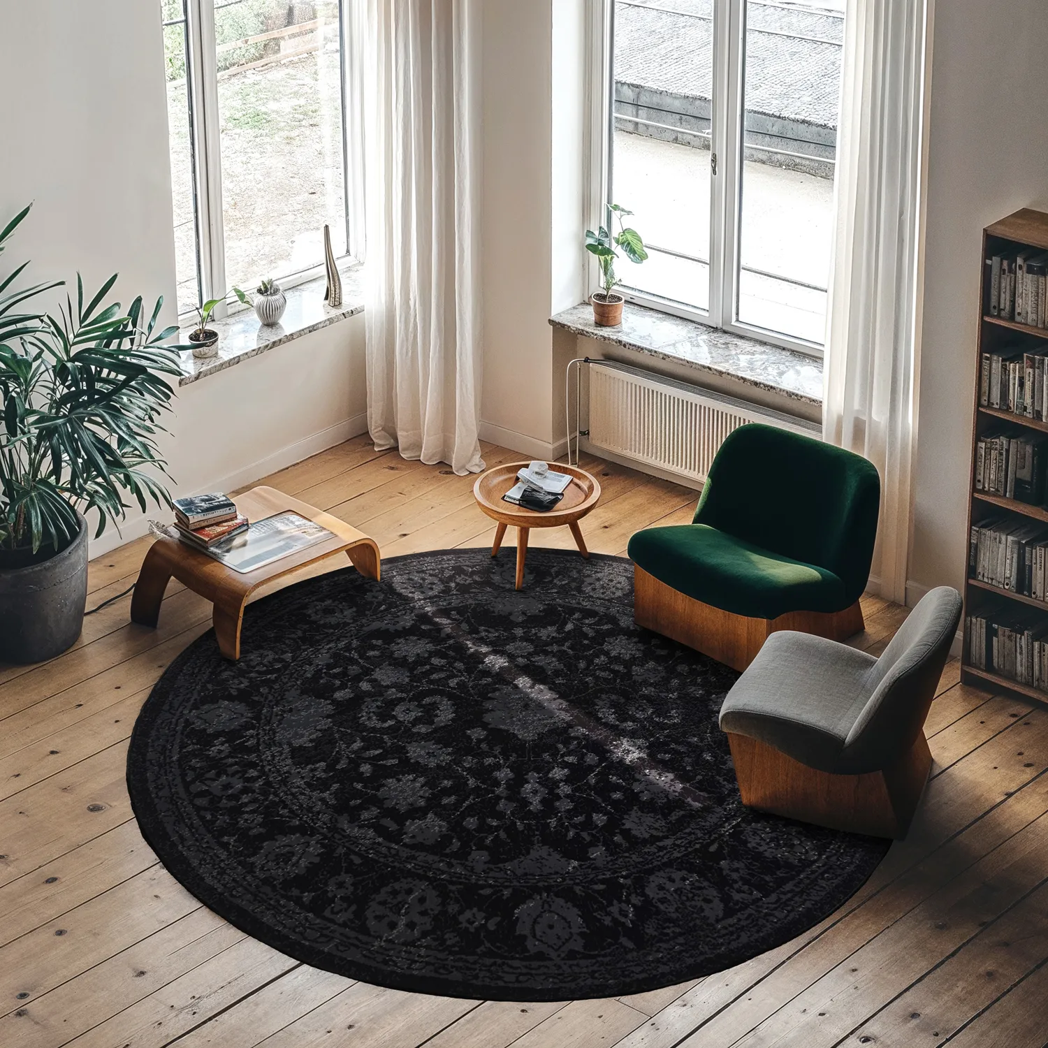 Rundt tæppe - Peking Majestic (sort)