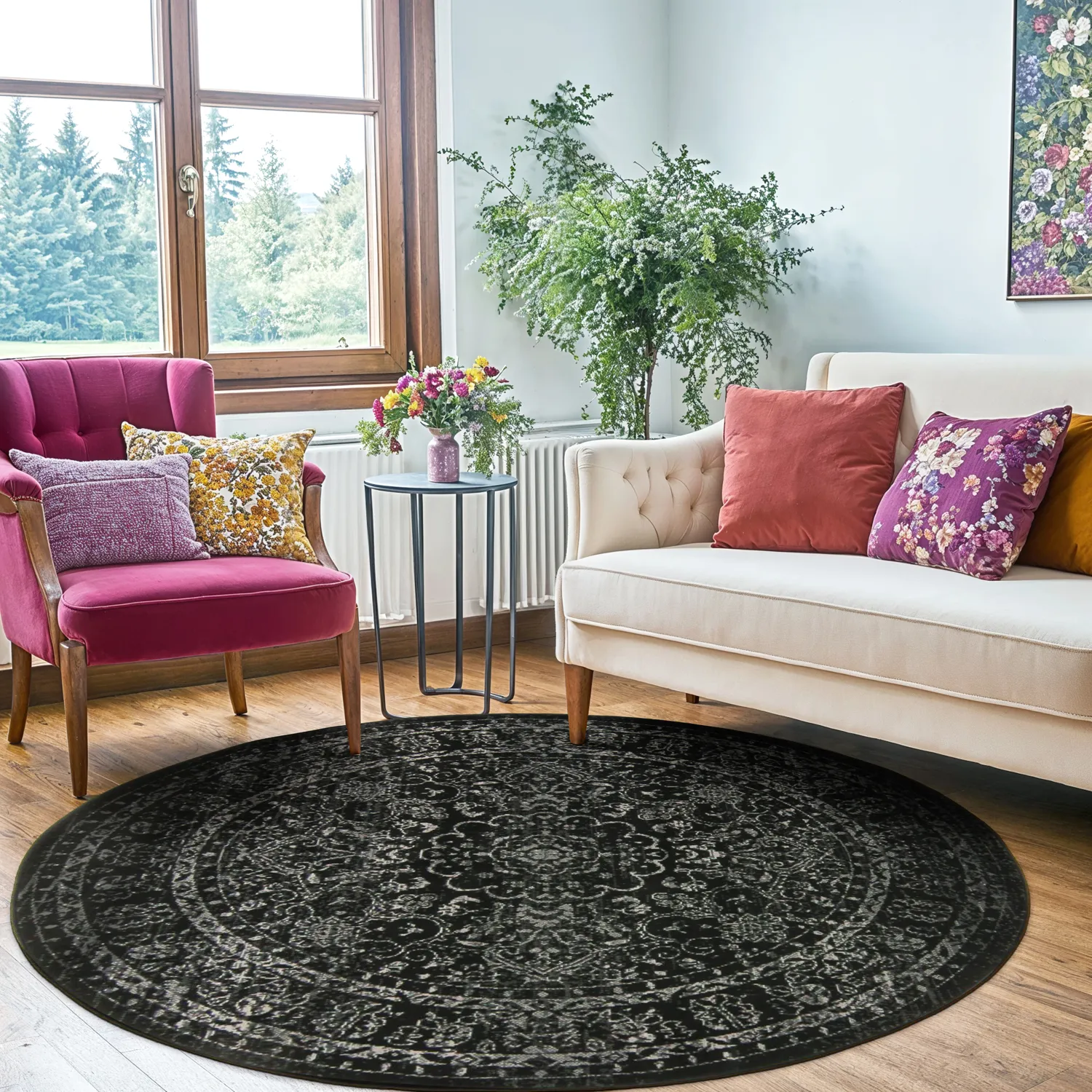 Rundt tæppe - Peking Noble (sort)